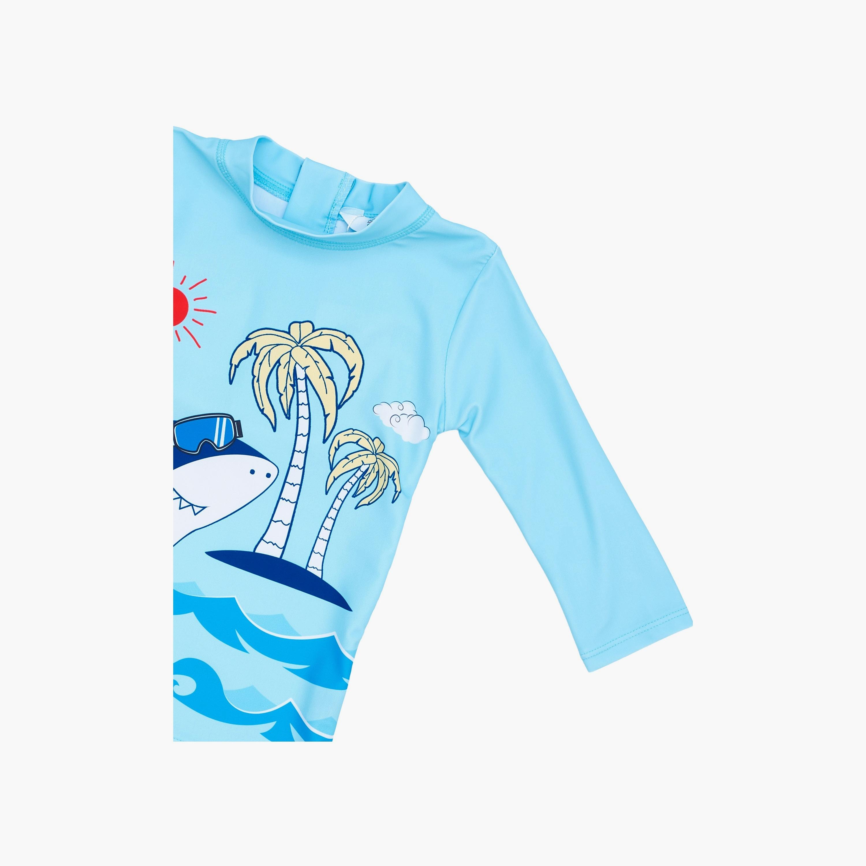 Babyqlo Beach Shark Printed Long Sleeves T-Shirt, Short with Cap-boys-clothing-swimwear-image-5