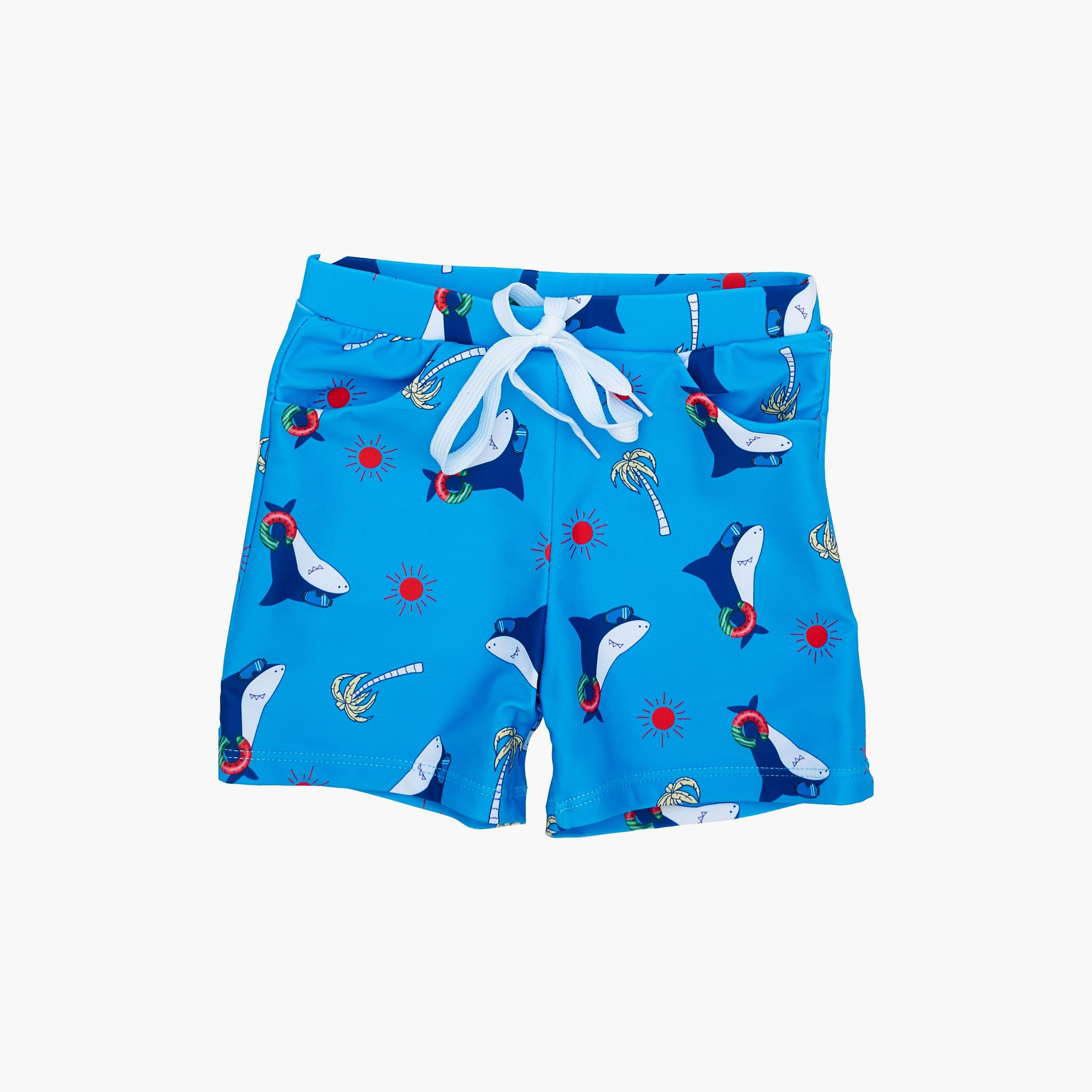 Babyqlo Beach Shark Printed Long Sleeves T-Shirt, Short with Cap-boys-clothing-swimwear-image-6