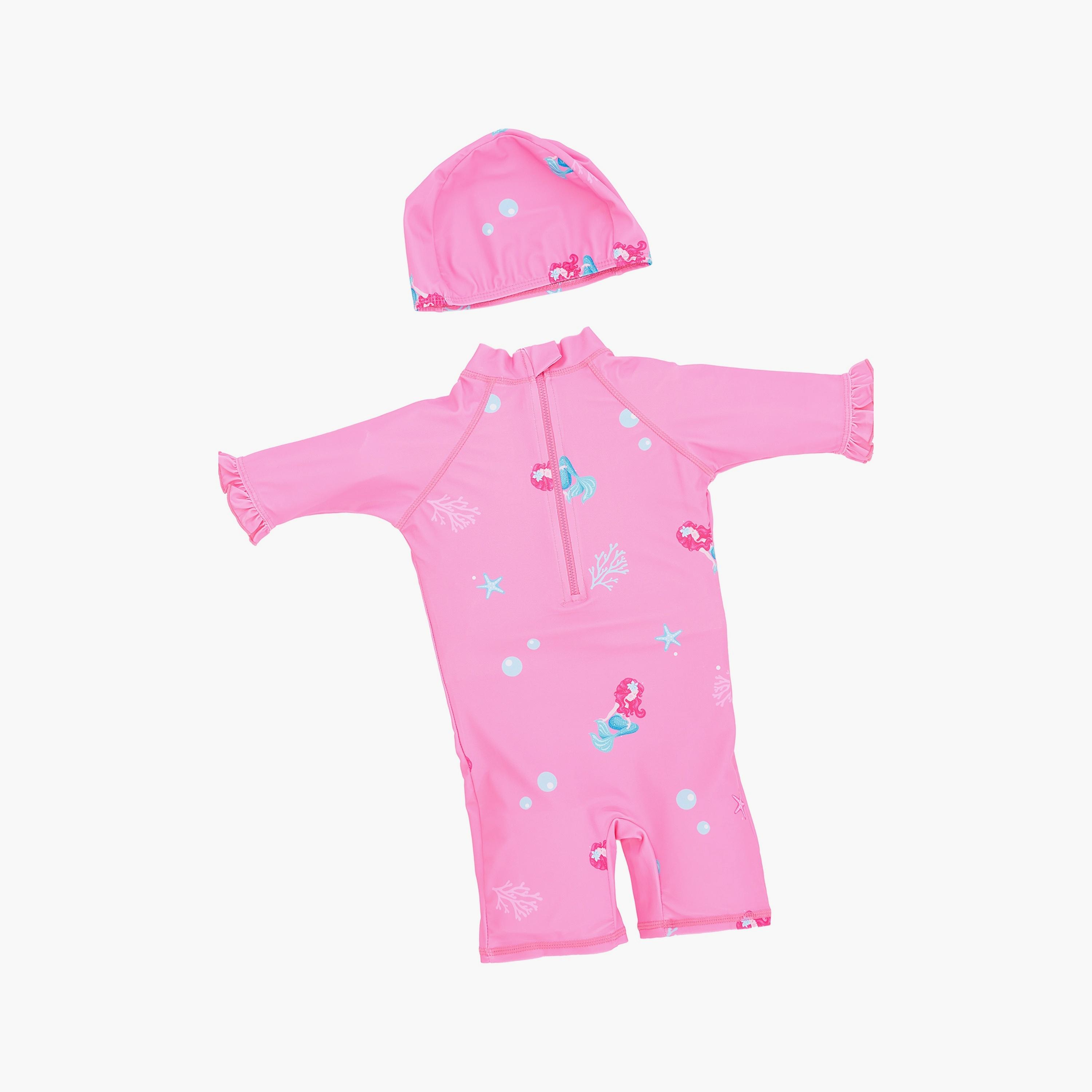 Babyqlo Mermaid Printed Short Sleeves Swimsuit with Cap-girls-clothing-swimwear-image-2