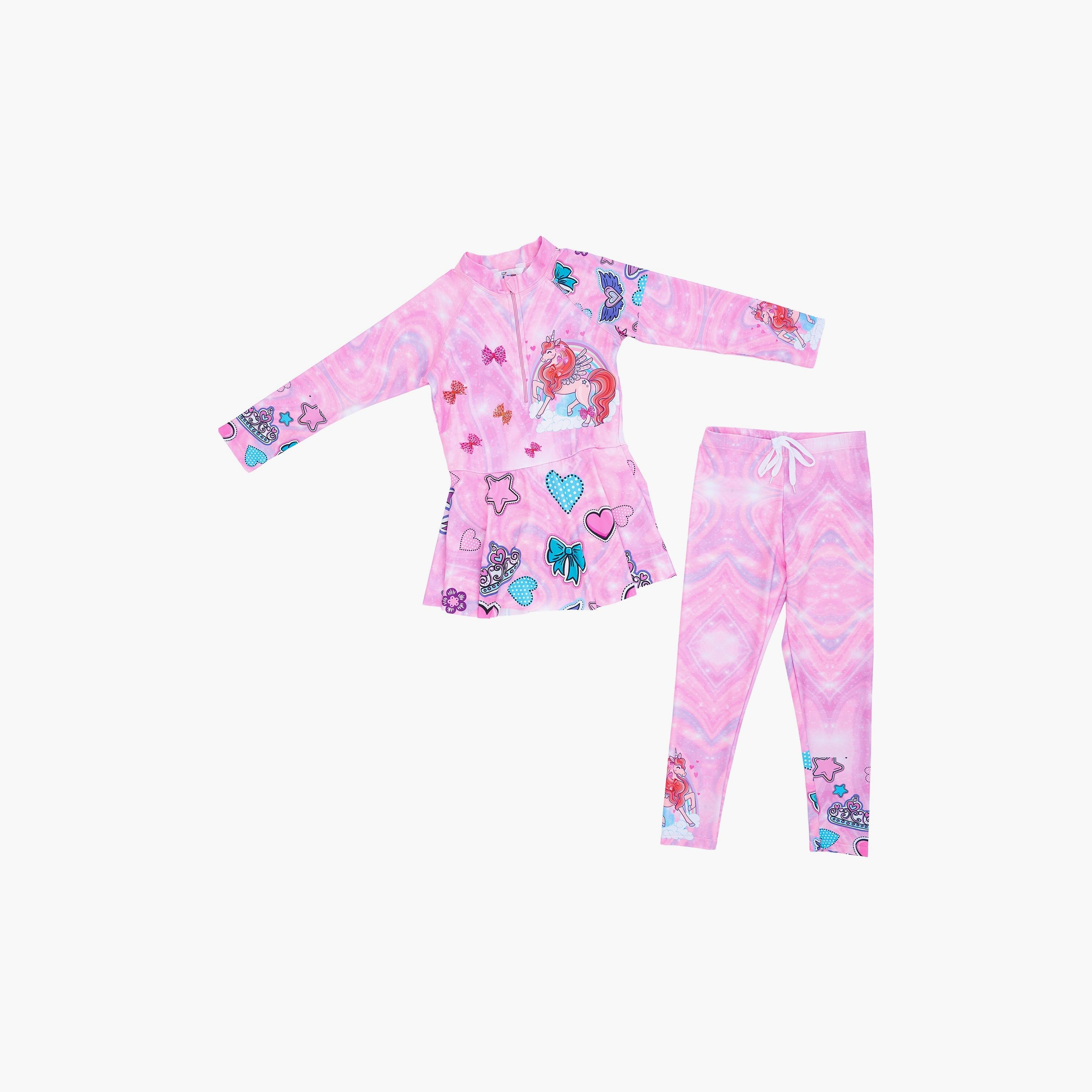 Babyqlo Princess Printed Long Sleeves Dress with Leggings-girls-clothing-swimwear-image-1