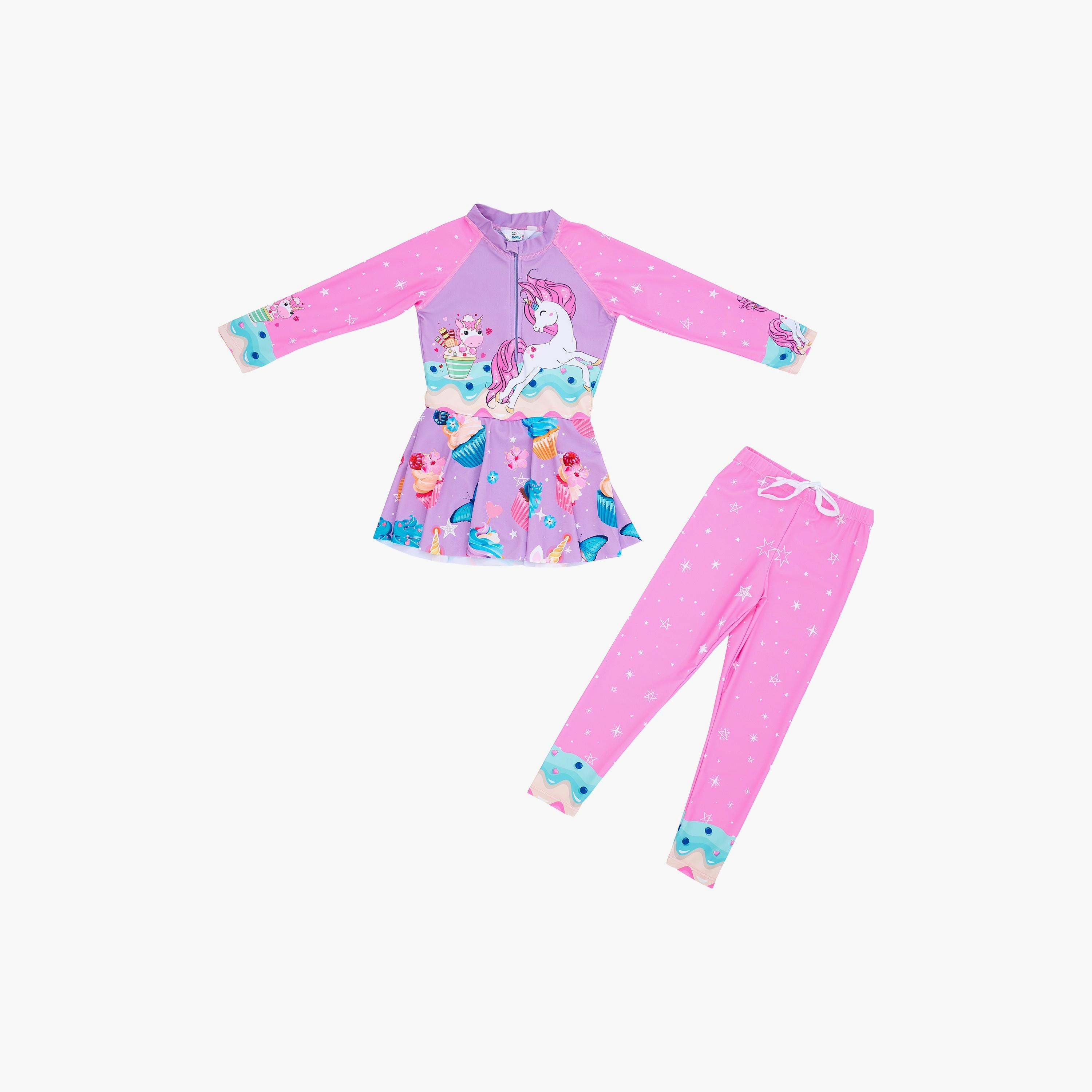 Babyqlo Unicorn Printed Long Sleeves Dress with Leggings-girls-clothing-swimwear-image-1