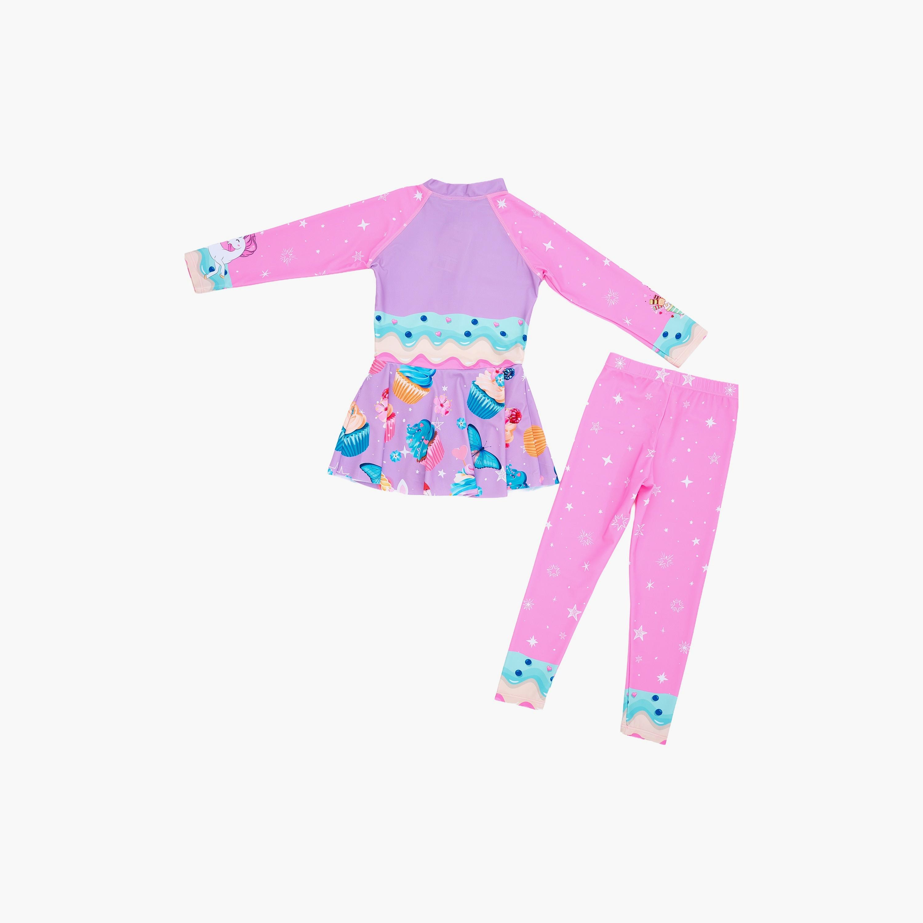 Babyqlo Unicorn Printed Long Sleeves Dress with Leggings-girls-clothing-swimwear-image-2