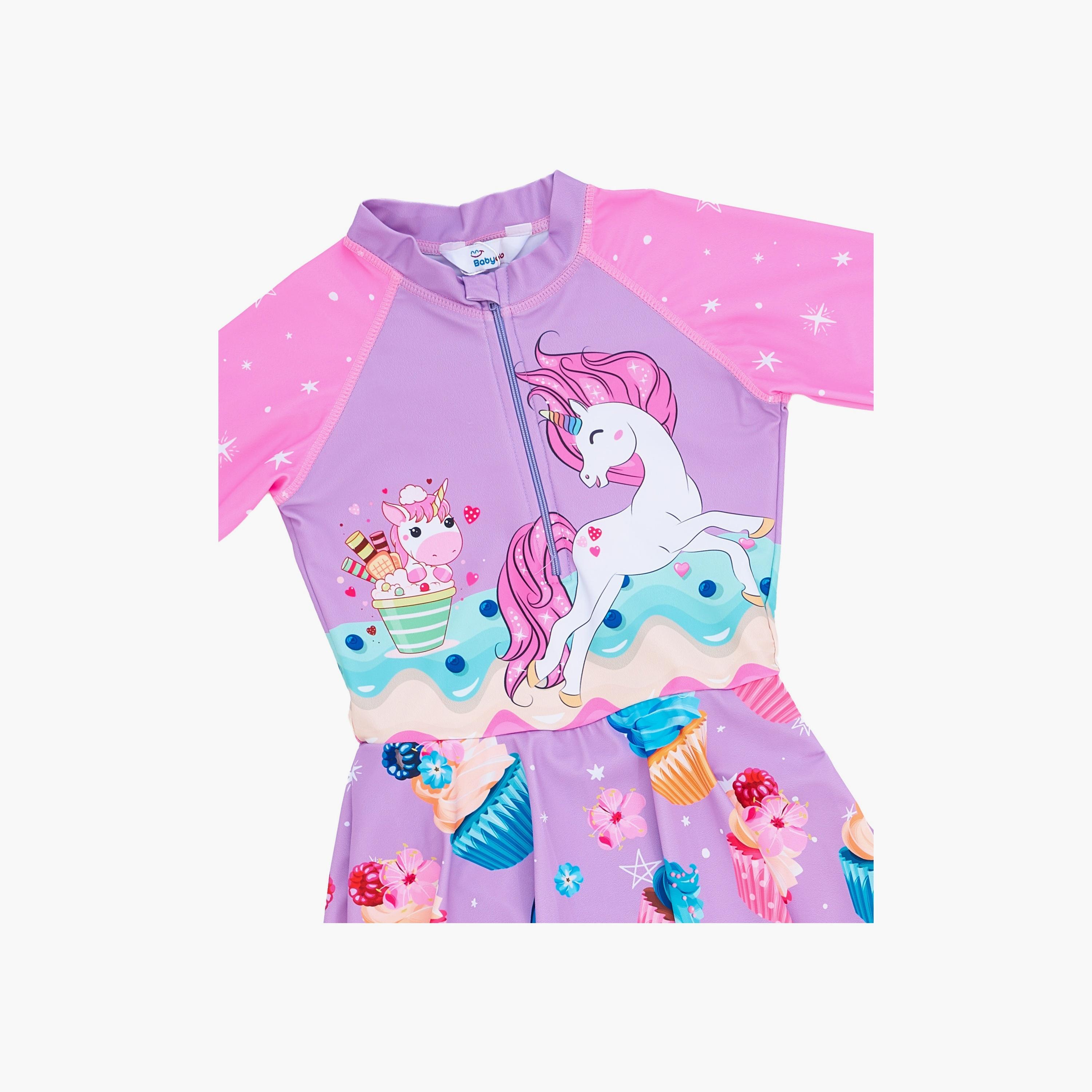 Babyqlo Unicorn Printed Long Sleeves Dress with Leggings-girls-clothing-swimwear-image-3