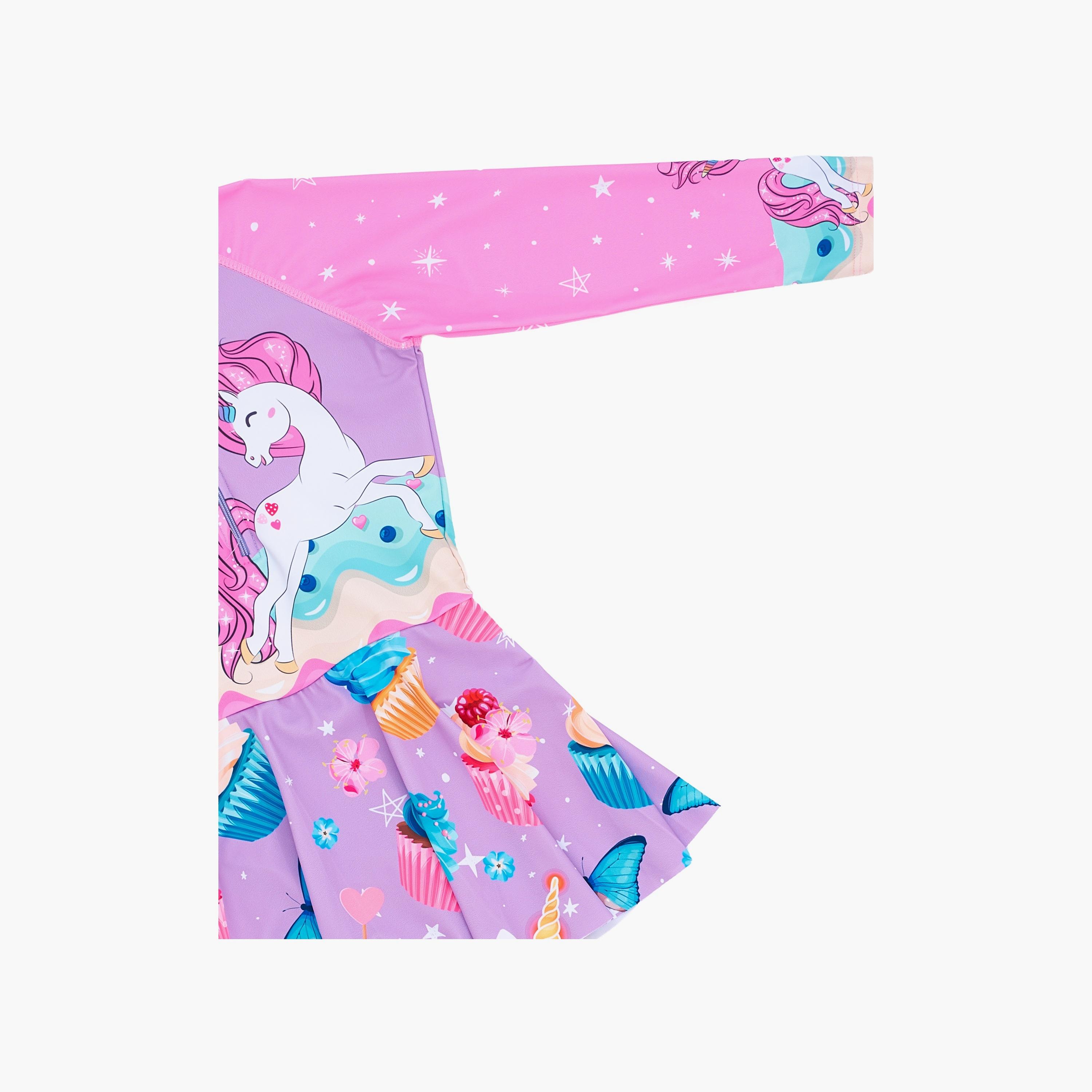 Babyqlo Unicorn Printed Long Sleeves Dress with Leggings-girls-clothing-swimwear-image-5