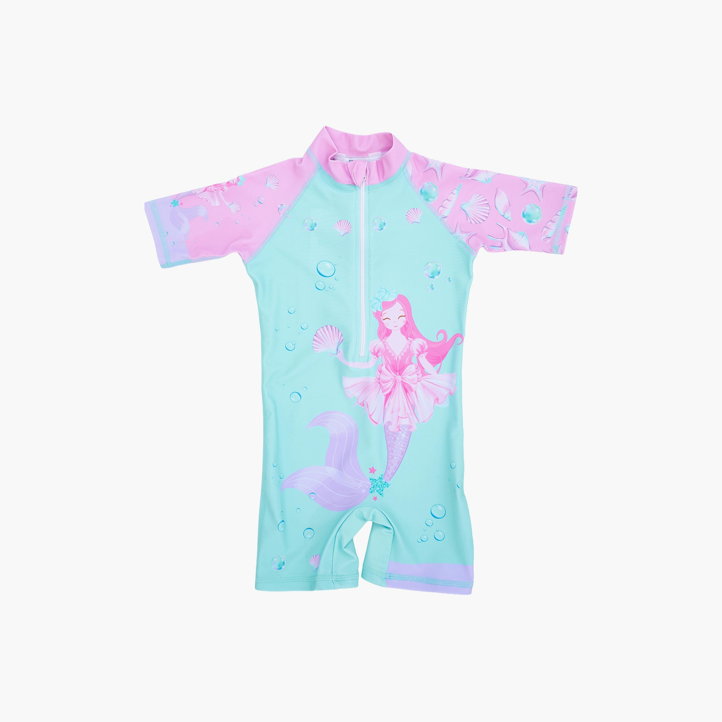 Babyqlo Mermaid Printed Short Sleeves Swimsuit-girls-clothing-swimwear-image-1