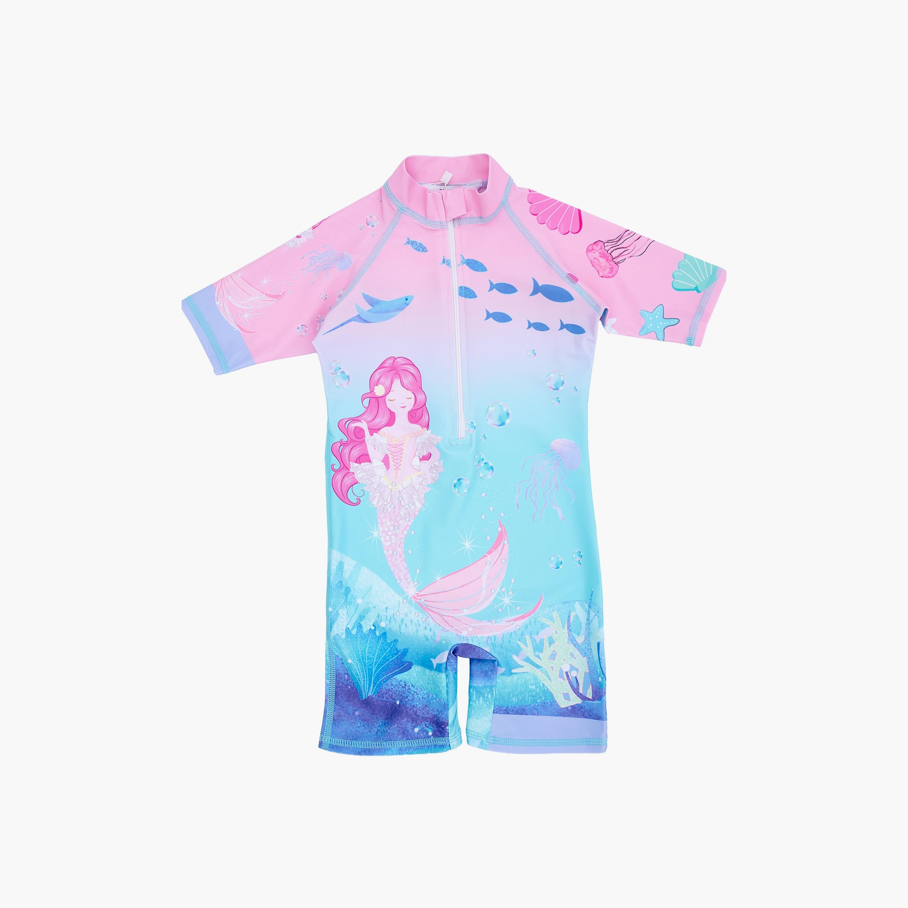 Babyqlo Mermaid Printed Short Sleeves Swimsuit-girls-clothing-swimwear-image-1