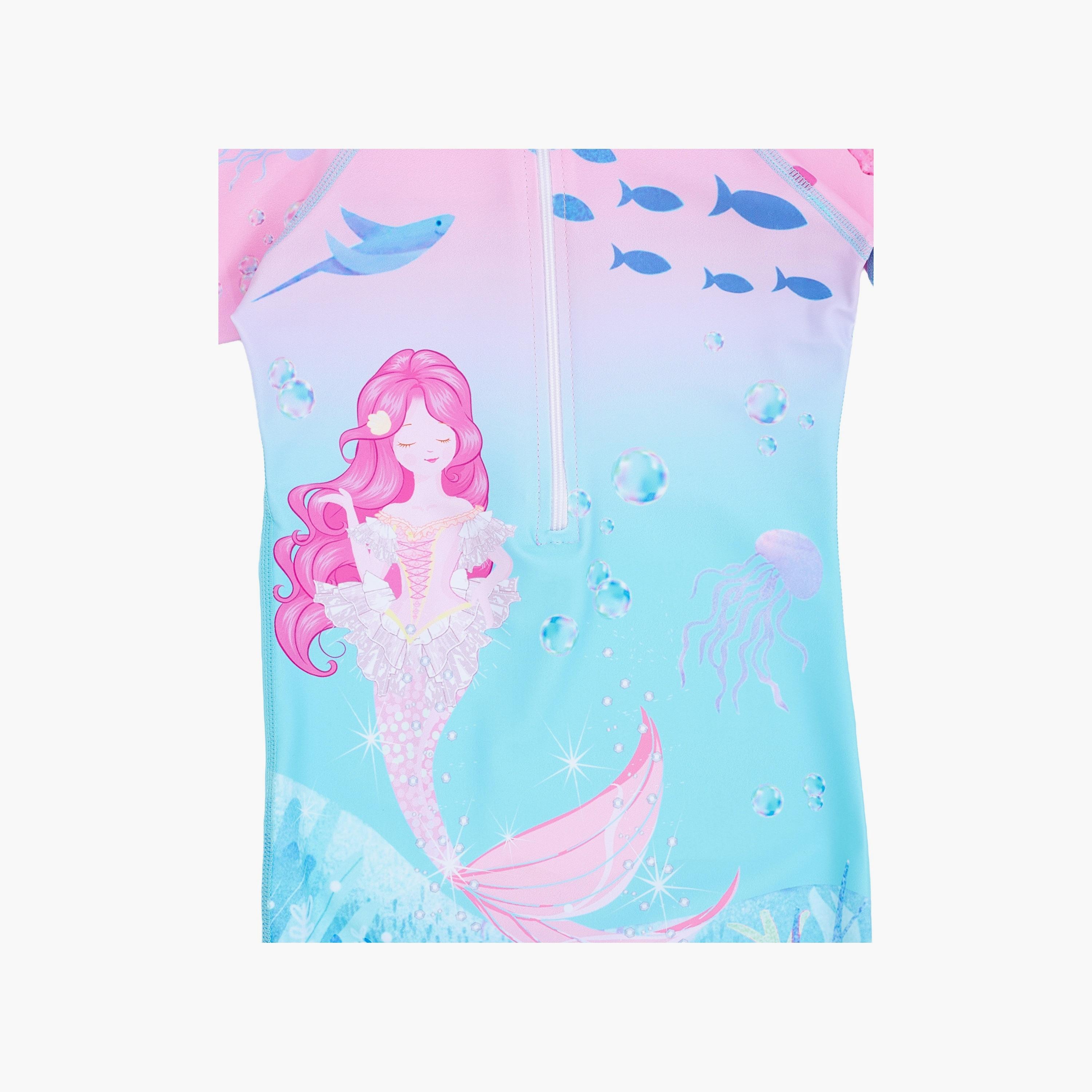 Babyqlo Mermaid Printed Short Sleeves Swimsuit-girls-clothing-swimwear-image-3