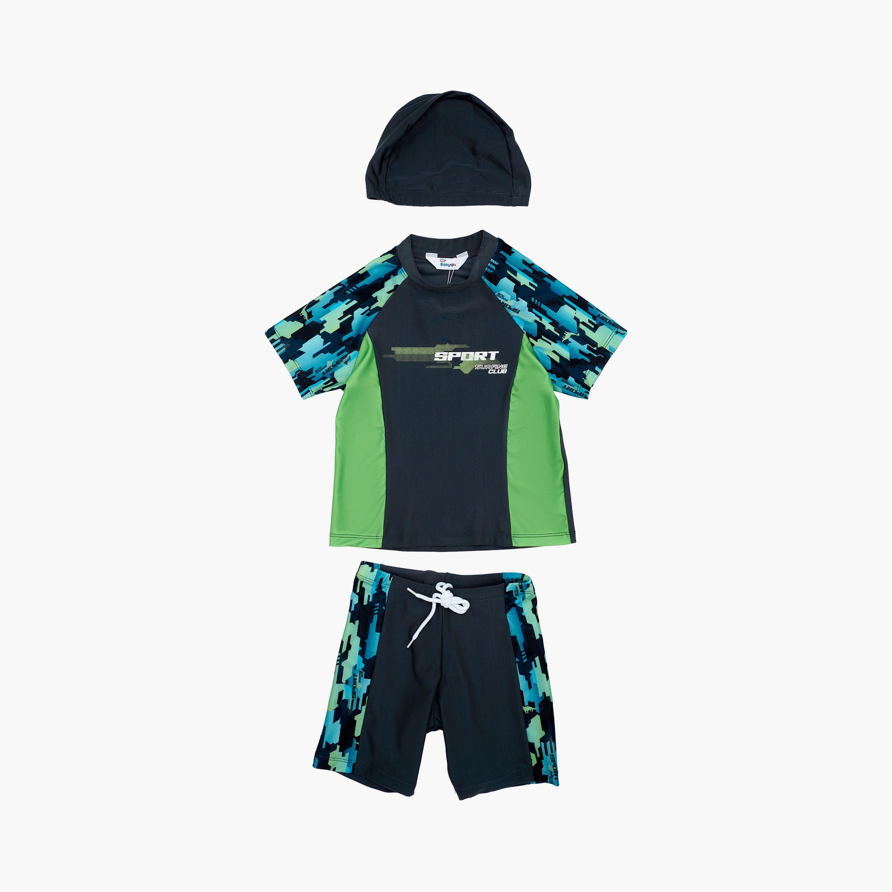 Babyqlo Sport Camo Printed Short Sleeves T-Shirt, Short with Cap-boys-clothing-swimwear-image-1