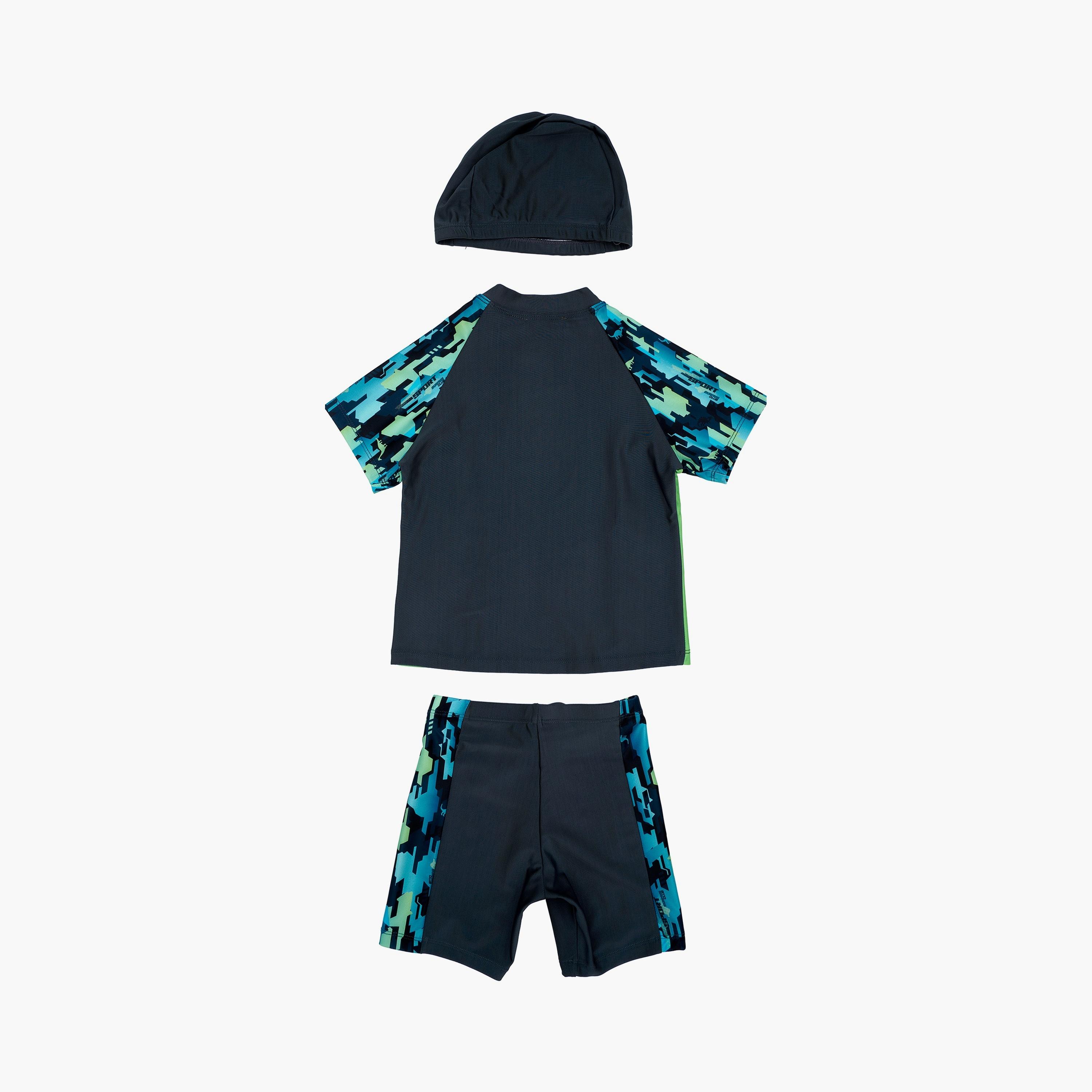 Babyqlo Sport Camo Printed Short Sleeves T-Shirt, Short with Cap-boys-clothing-swimwear-image-2