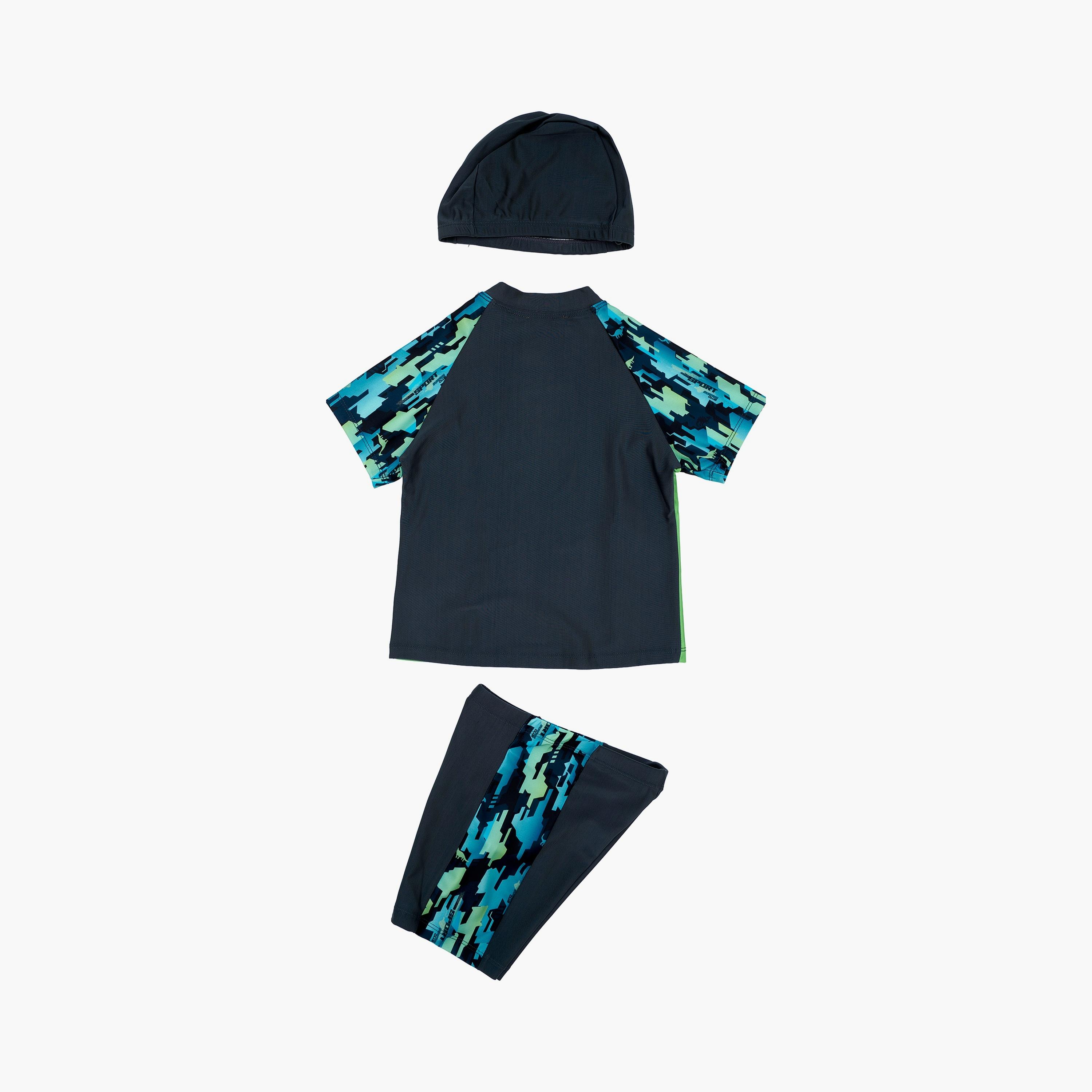 Babyqlo Sport Camo Printed Short Sleeves T-Shirt, Short with Cap-boys-clothing-swimwear-image-3