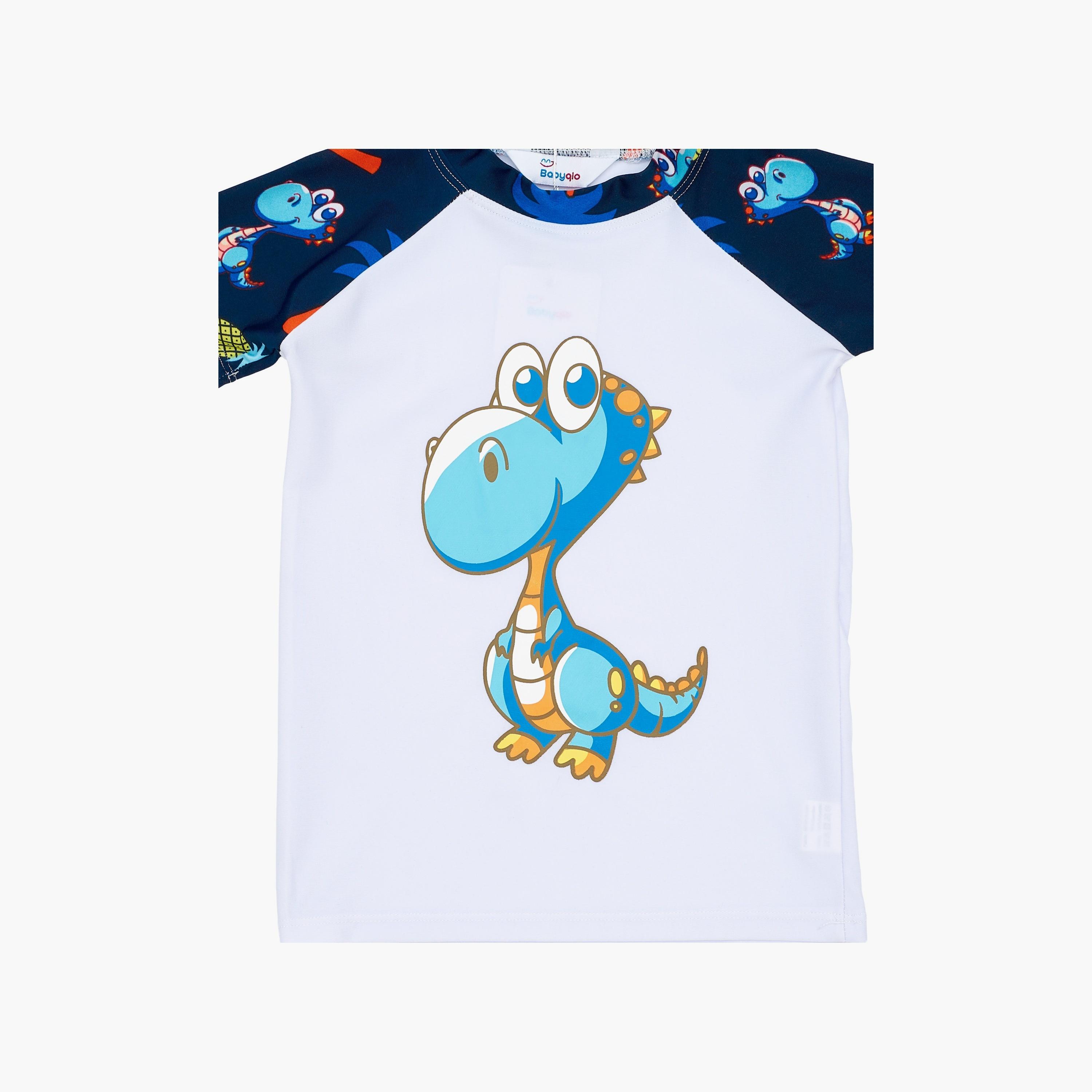 تي شيرت بأكمام قصيرة مطبوع عليه صورة ديناصور وشورت مع قبعة من بيبيكلو-boys-clothing-swimwear-image-4