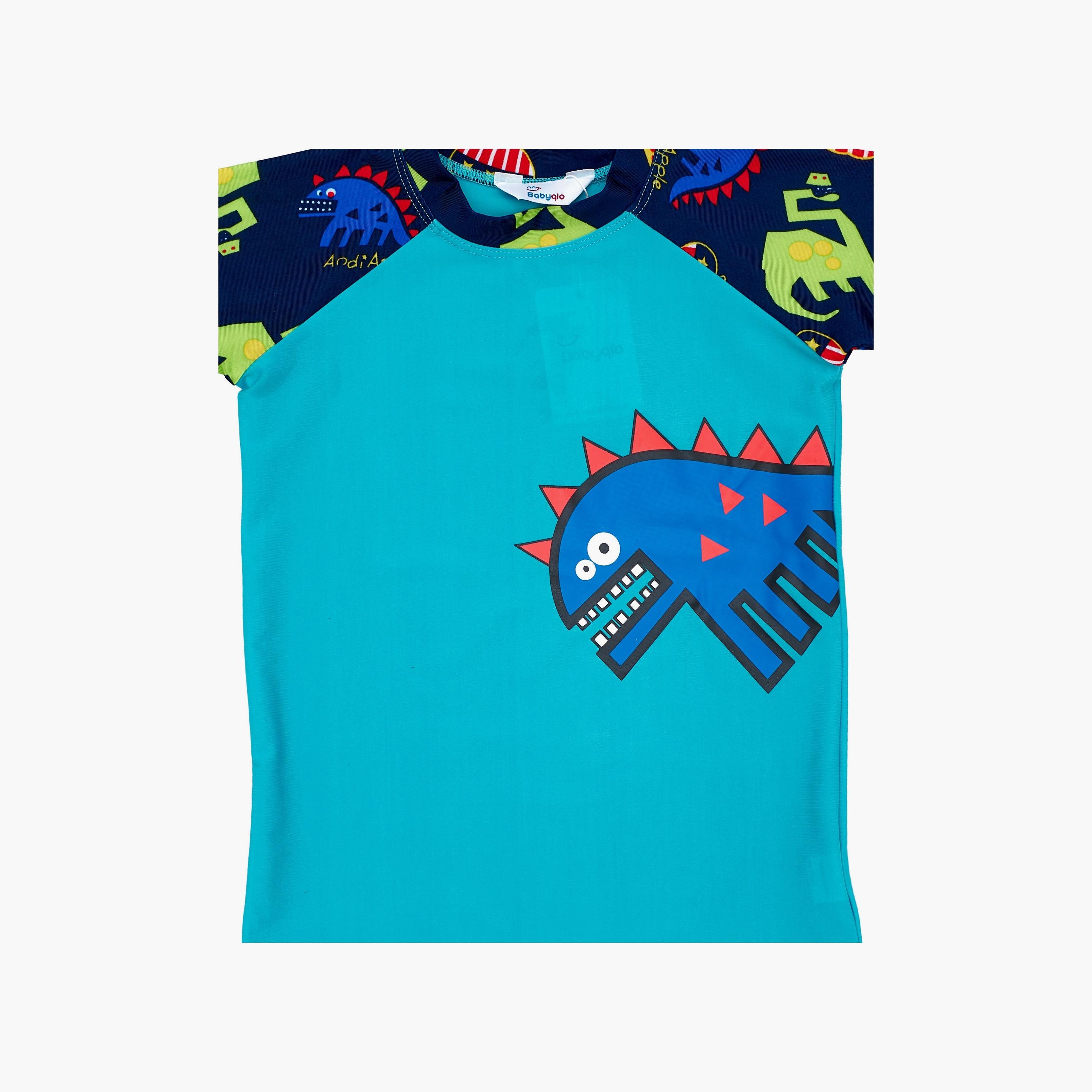 تي شيرت بأكمام قصيرة مطبوع عليه صورة ديناصور الوحش وشورت مع قبعة من بيبيكلو-boys-clothing-swimwear-image-3