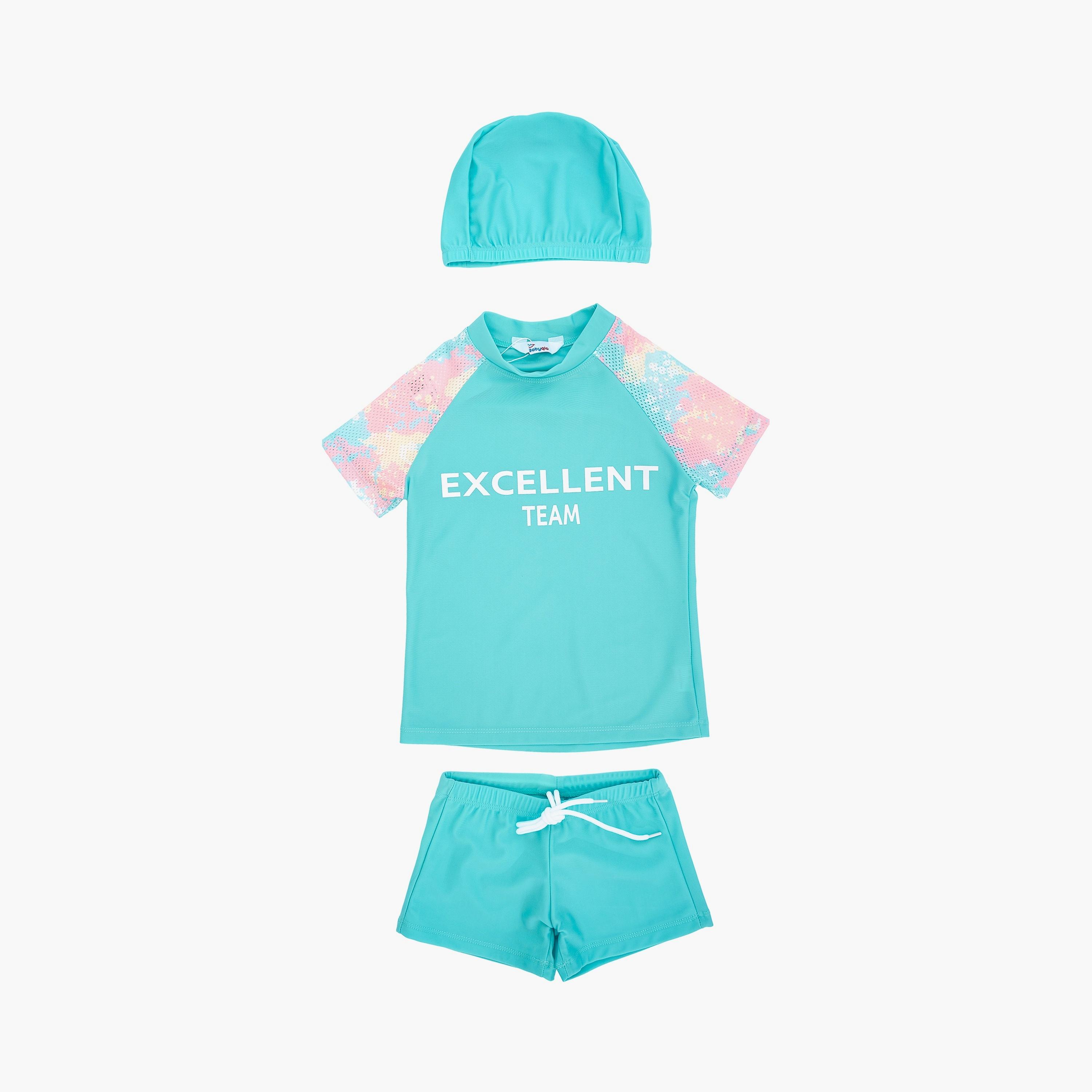 Babyqlo Excellent Team Printed Short Sleeves T-Shirt, Short with Cap-boys-clothing-swimwear-image-1