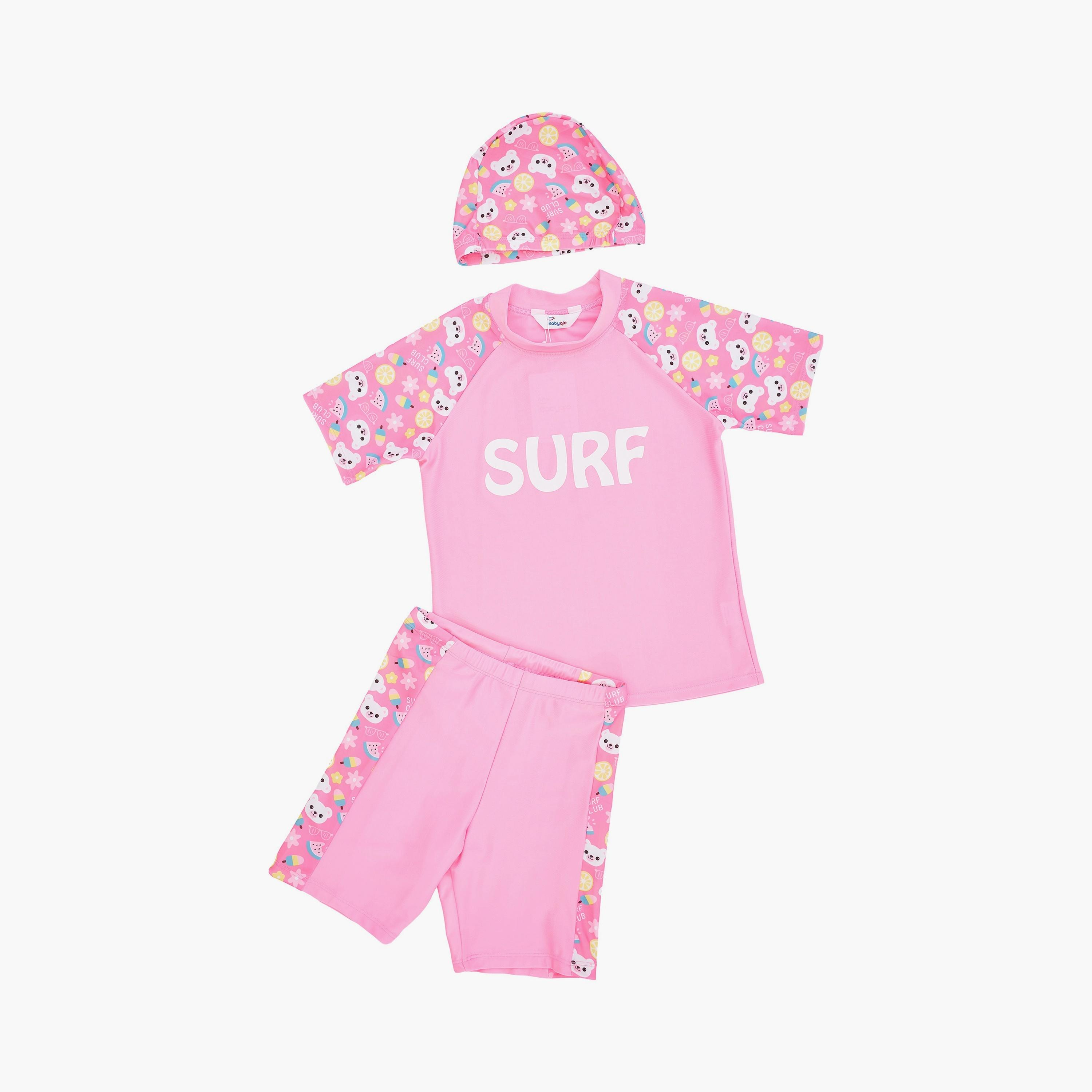 Babyqlo Surf Printed Short Sleeves T-Shirt, Short with Cap-girls-clothing-swimwear-image-1