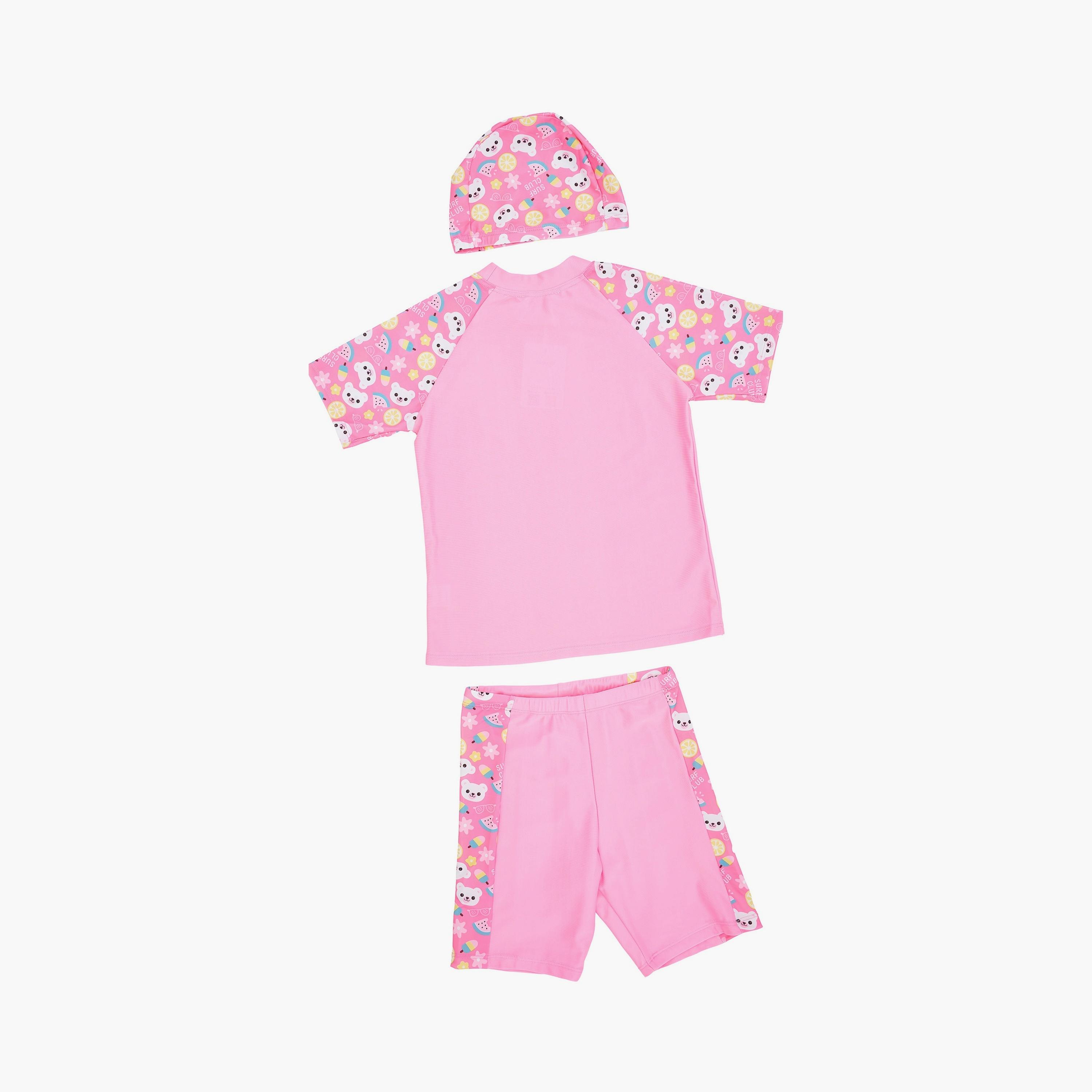 Babyqlo Surf Printed Short Sleeves T-Shirt, Short with Cap-girls-clothing-swimwear-image-2