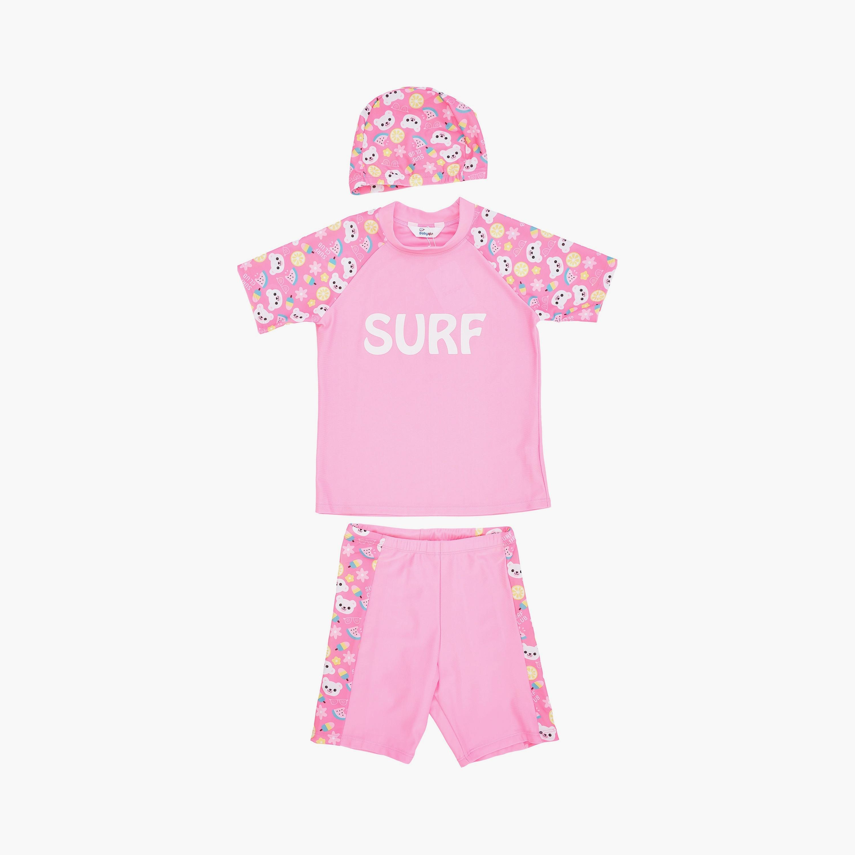 Babyqlo Surf Printed Short Sleeves T-Shirt, Short with Cap-girls-clothing-swimwear-image-3
