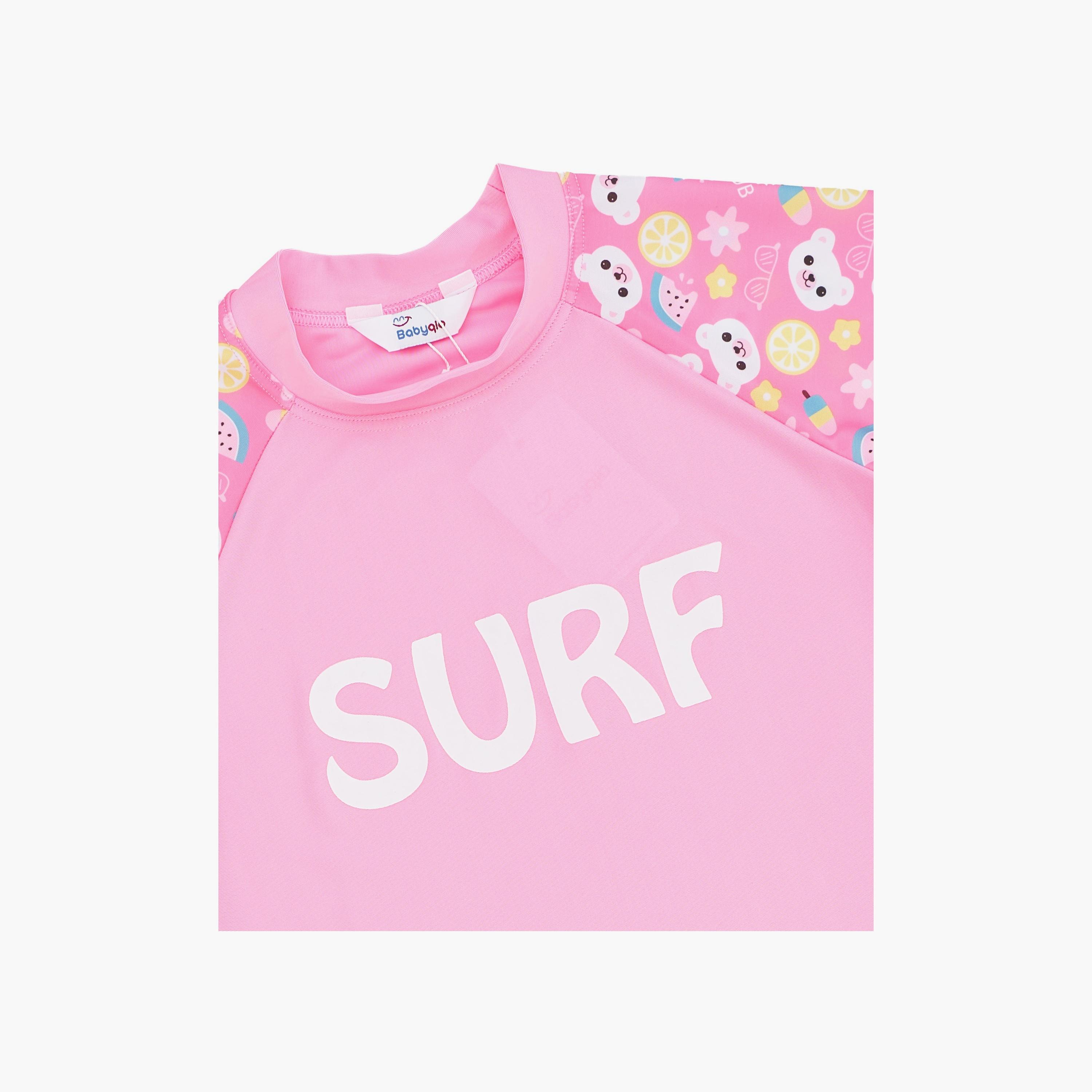 Babyqlo Surf Printed Short Sleeves T-Shirt, Short with Cap-girls-clothing-swimwear-image-5