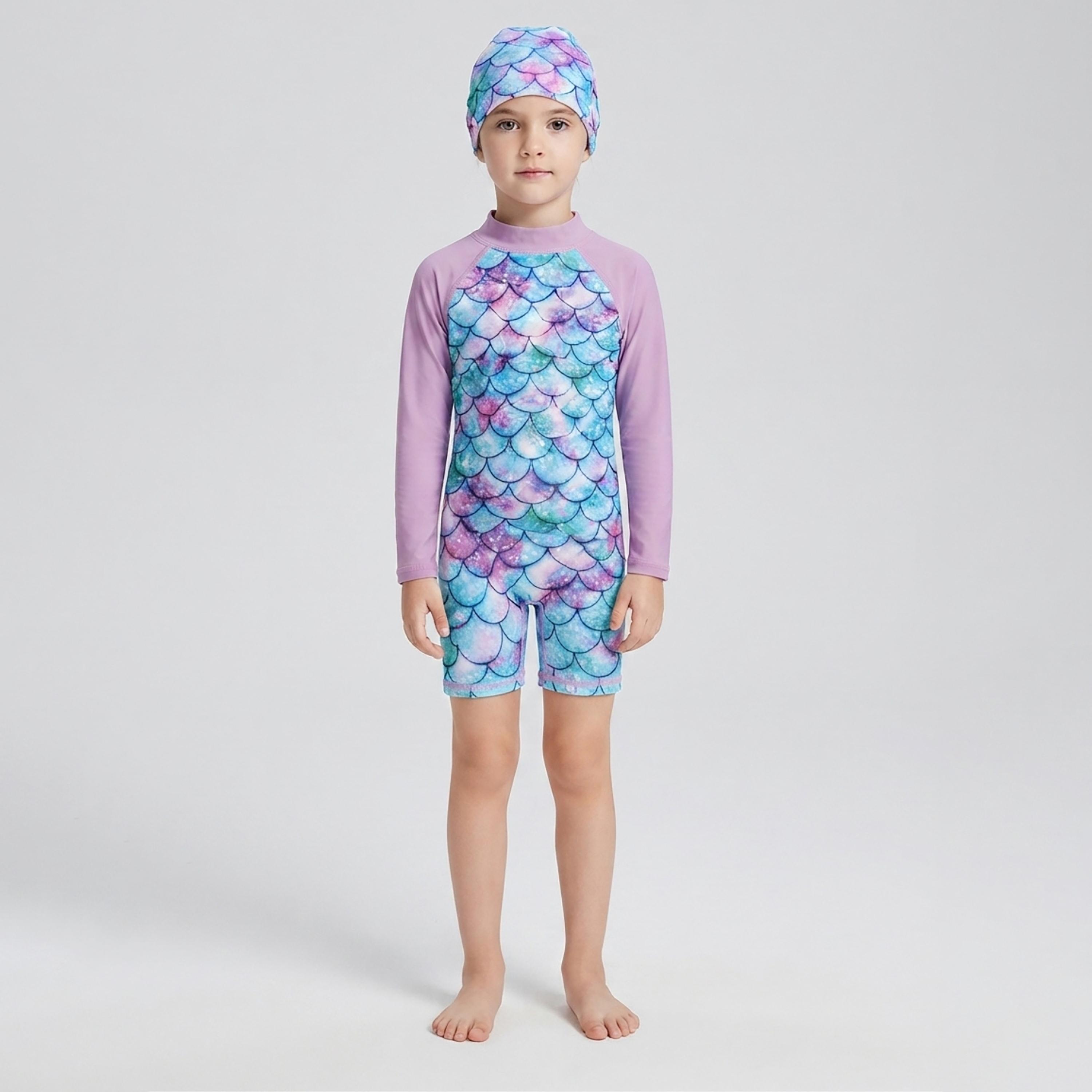 مايوه بأكمام طويلة بطبعات مع قبعة من بيبيكلو-girls-clothing-swimwear-image-1