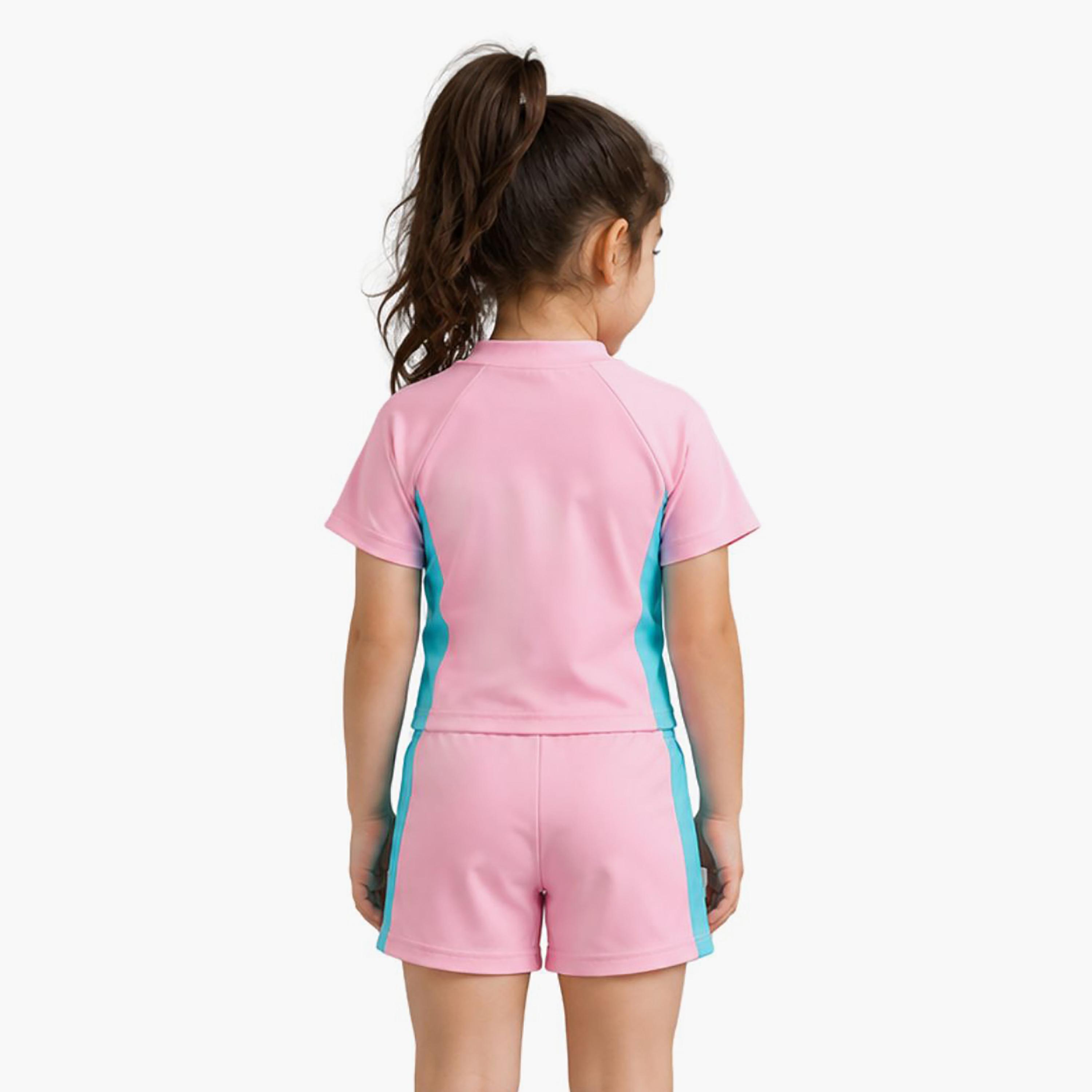 طقم تيشيرت وشورت سباحة سادة بأكمام قصيرة من بيبيكلو-girls-clothing-swimwear-image-2