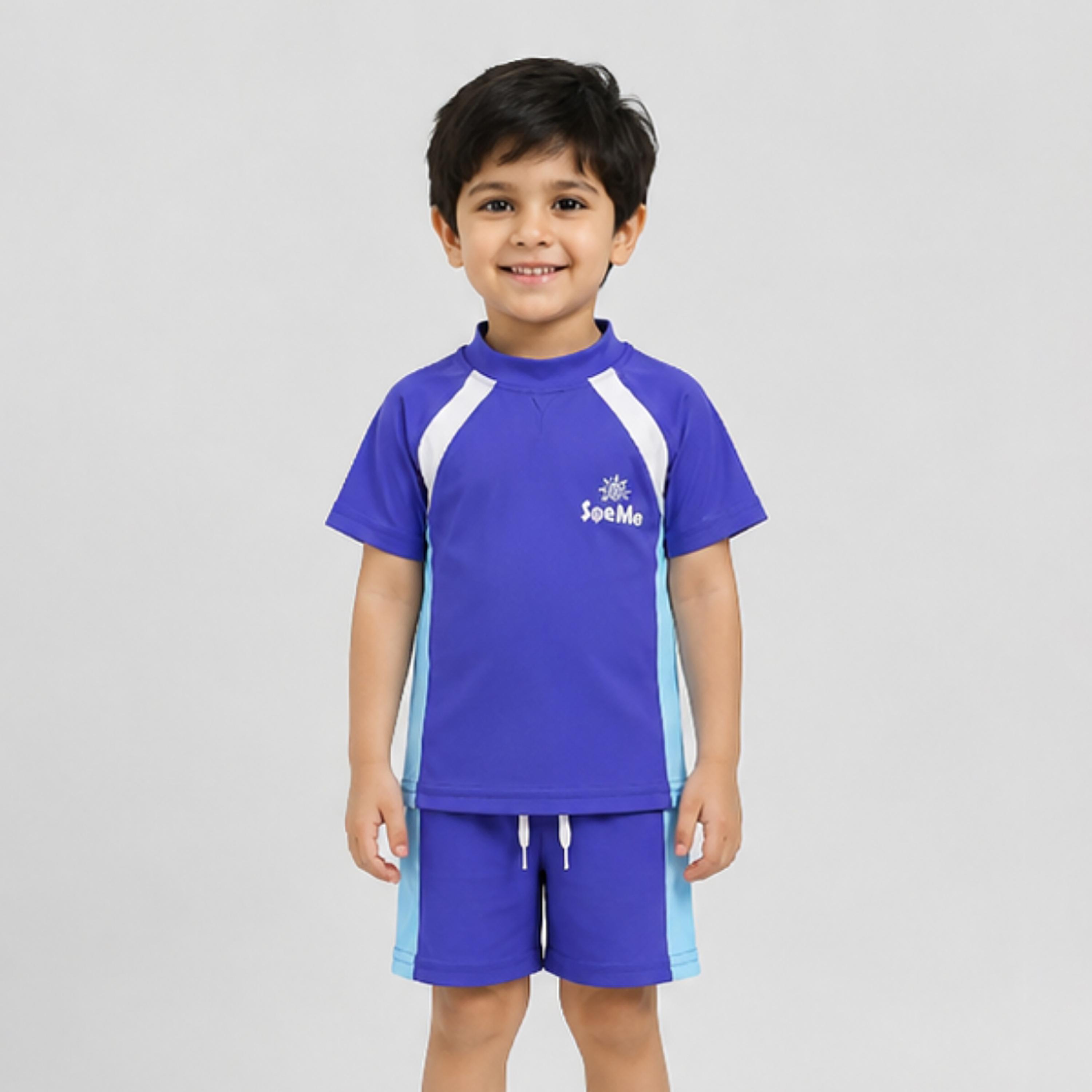 طقم تيشيرت وشورت سباحة سادة بأكمام قصيرة من بيبيكلو-boys-clothing-swimwear-image-1