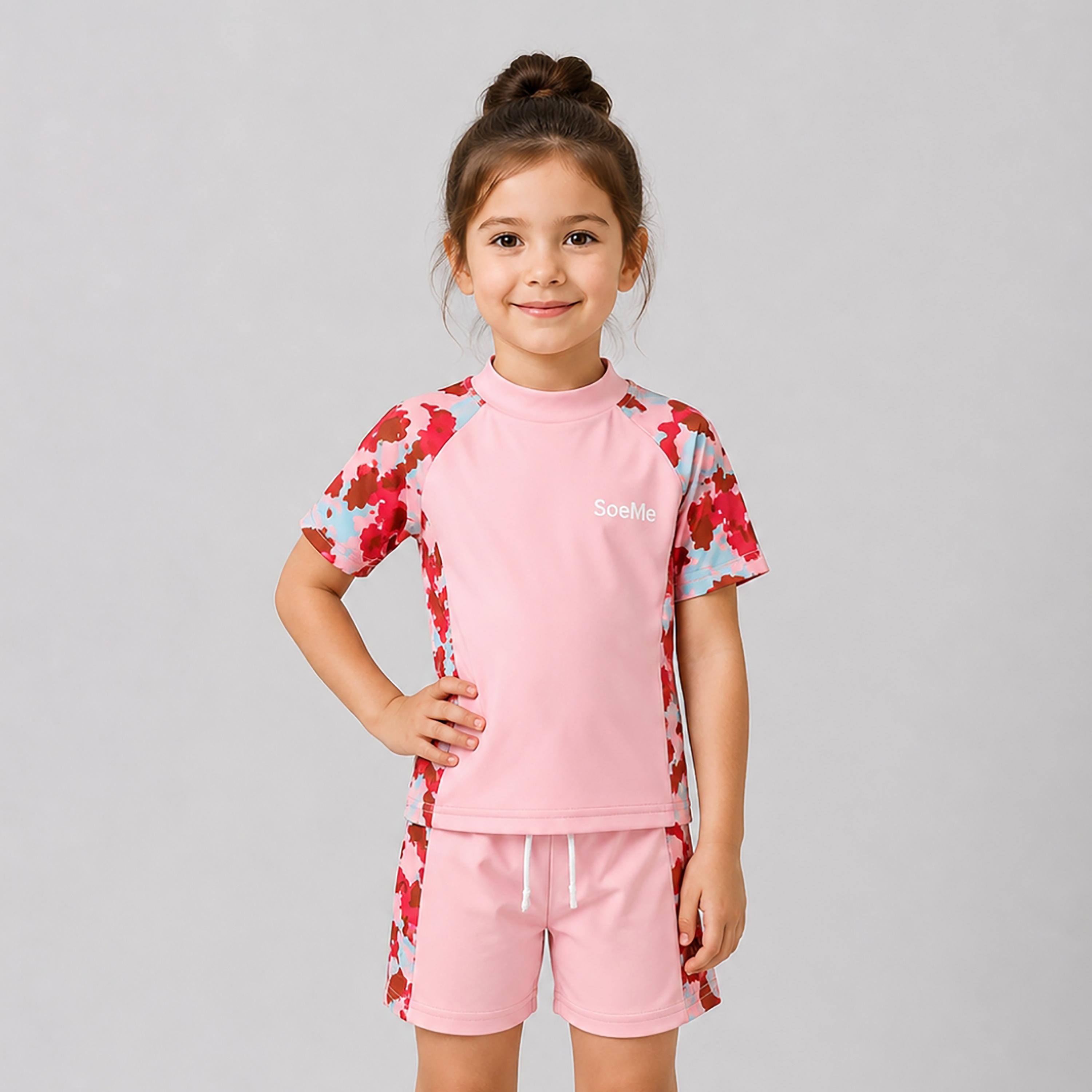 طقم تيشيرت وشورت سباحة بأكمام قصيرة ومطبوع من بيبيكلو-girls-clothing-swimwear-image-1