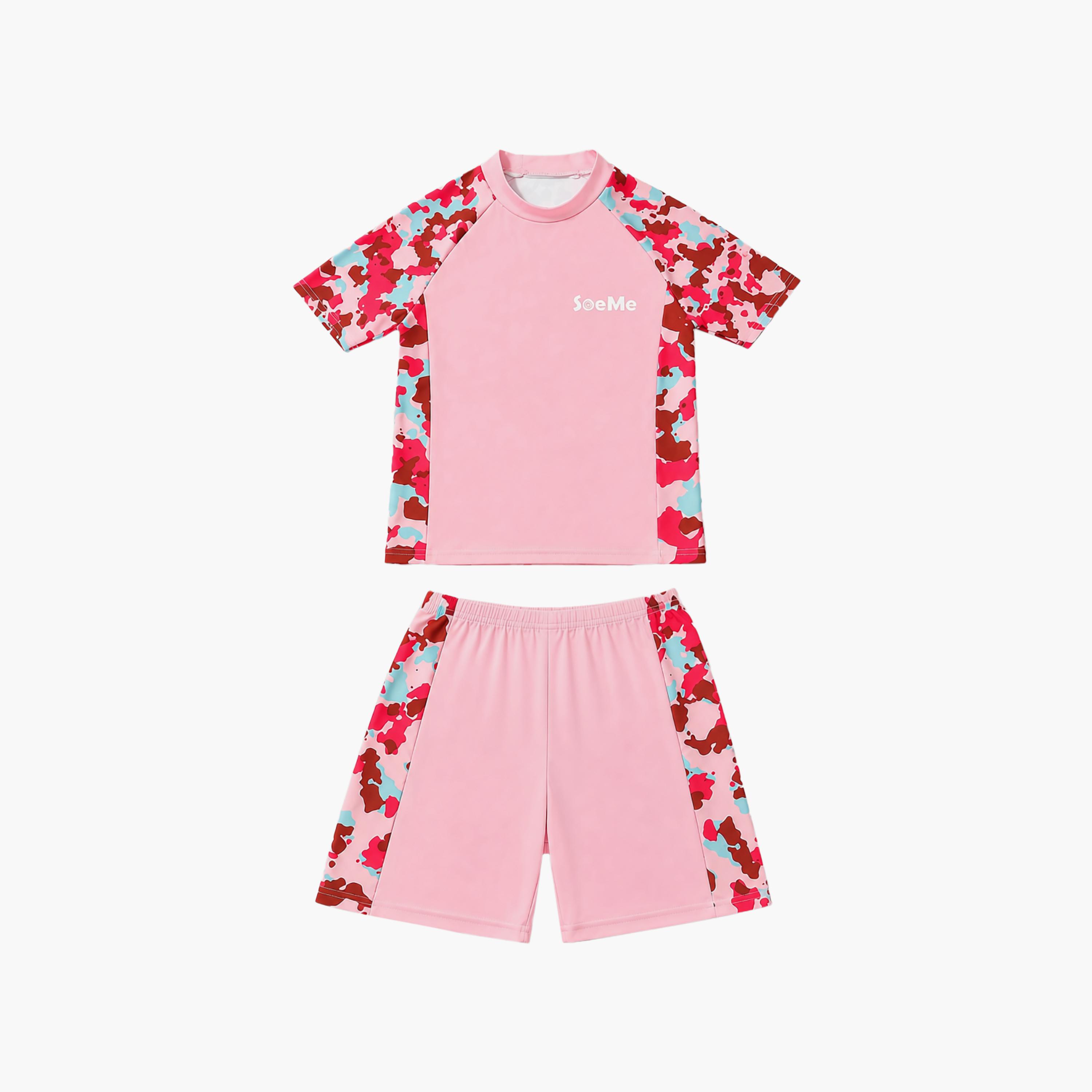 طقم تيشيرت وشورت سباحة بأكمام قصيرة ومطبوع من بيبيكلو-girls-clothing-swimwear-image-3