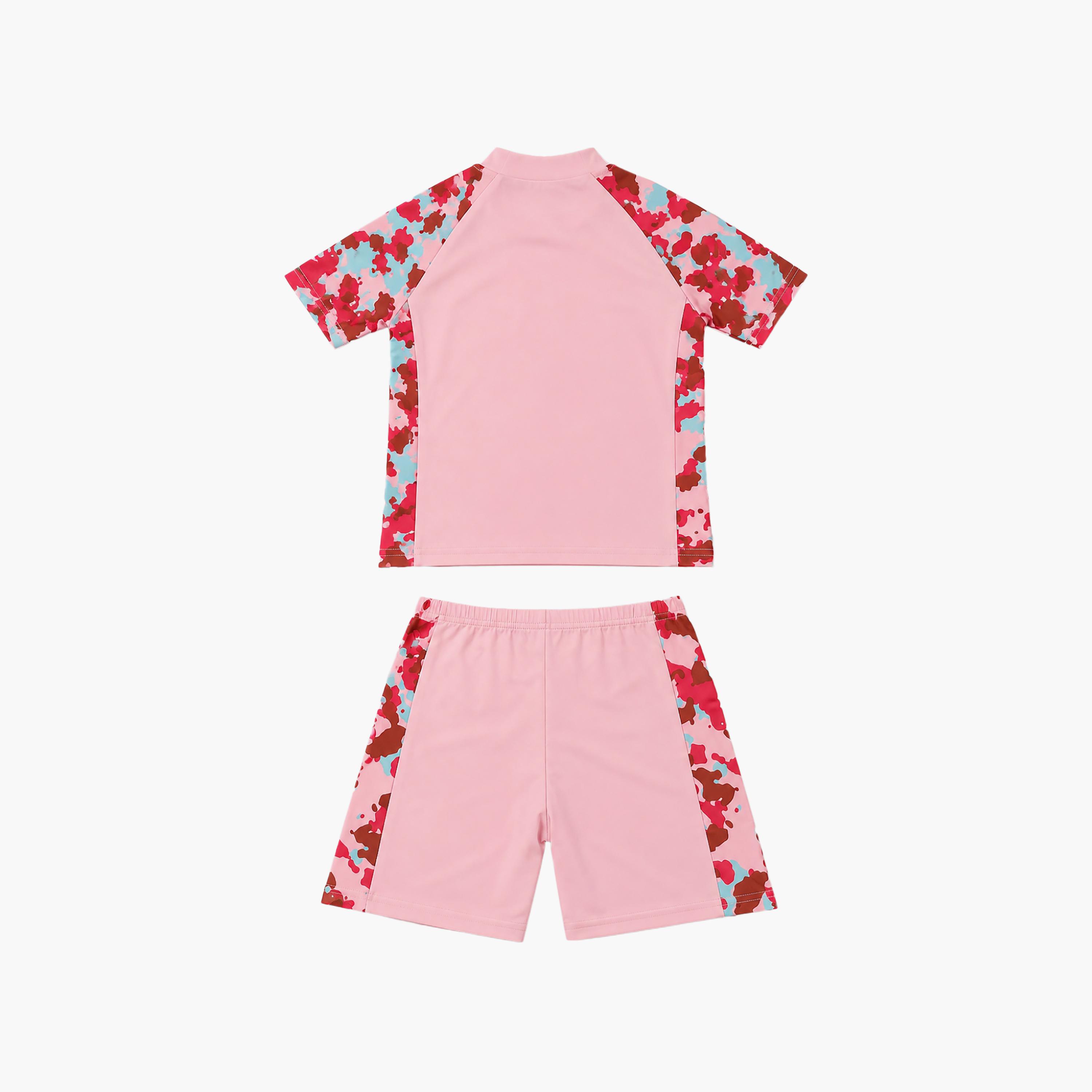 طقم تيشيرت وشورت سباحة بأكمام قصيرة ومطبوع من بيبيكلو-girls-clothing-swimwear-image-4
