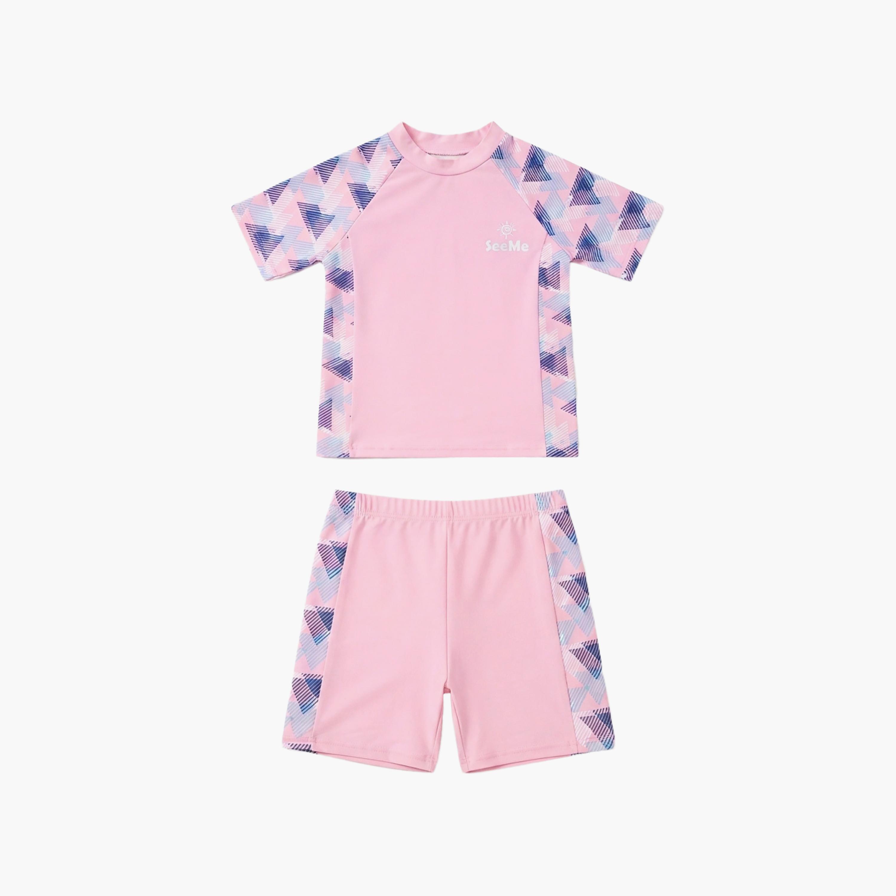 طقم تيشيرت وشورت سباحة بأكمام قصيرة ومطبوع من بيبيكلو-girls-clothing-swimwear-image-3