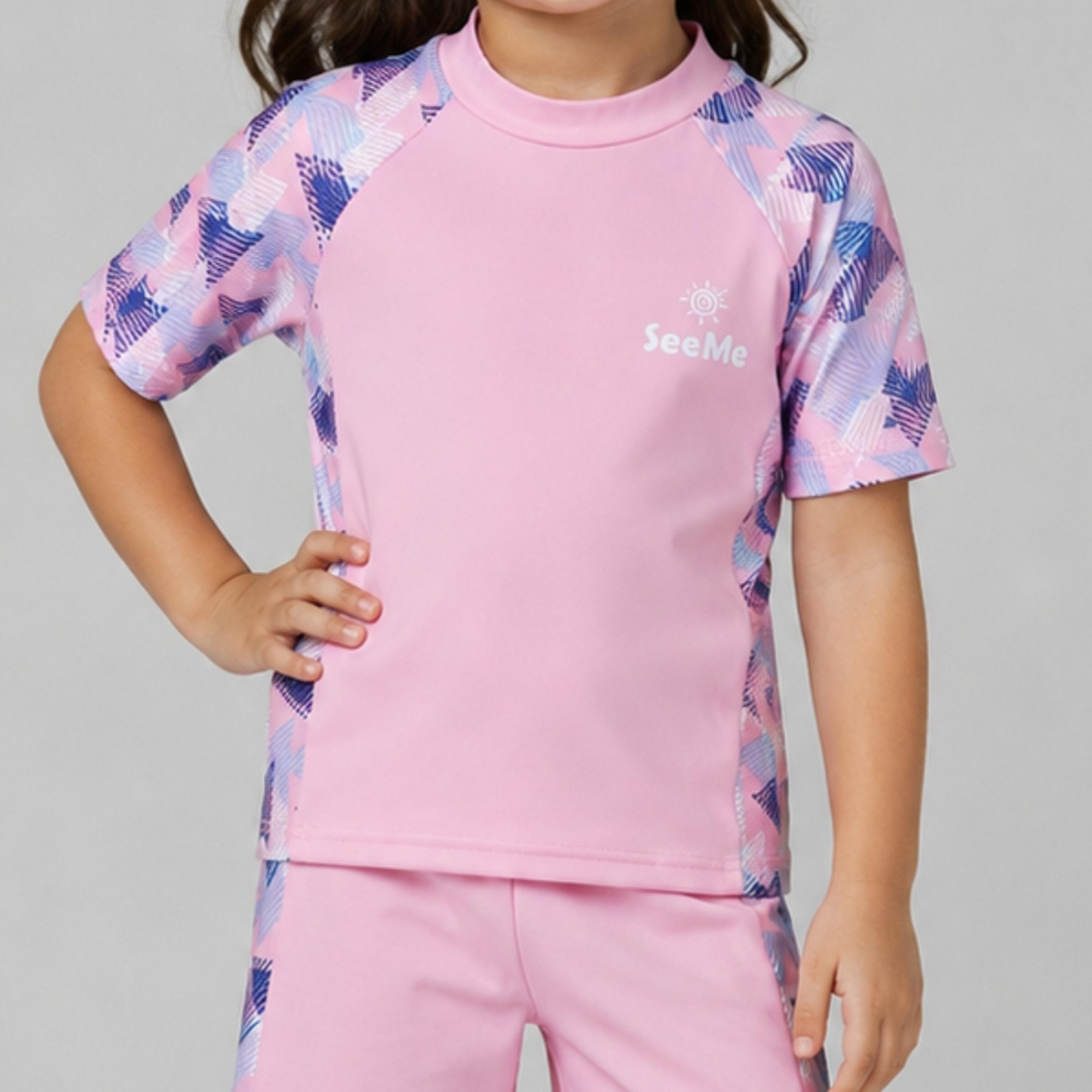 طقم تيشيرت وشورت سباحة بأكمام قصيرة ومطبوع من بيبيكلو-girls-clothing-swimwear-image-7
