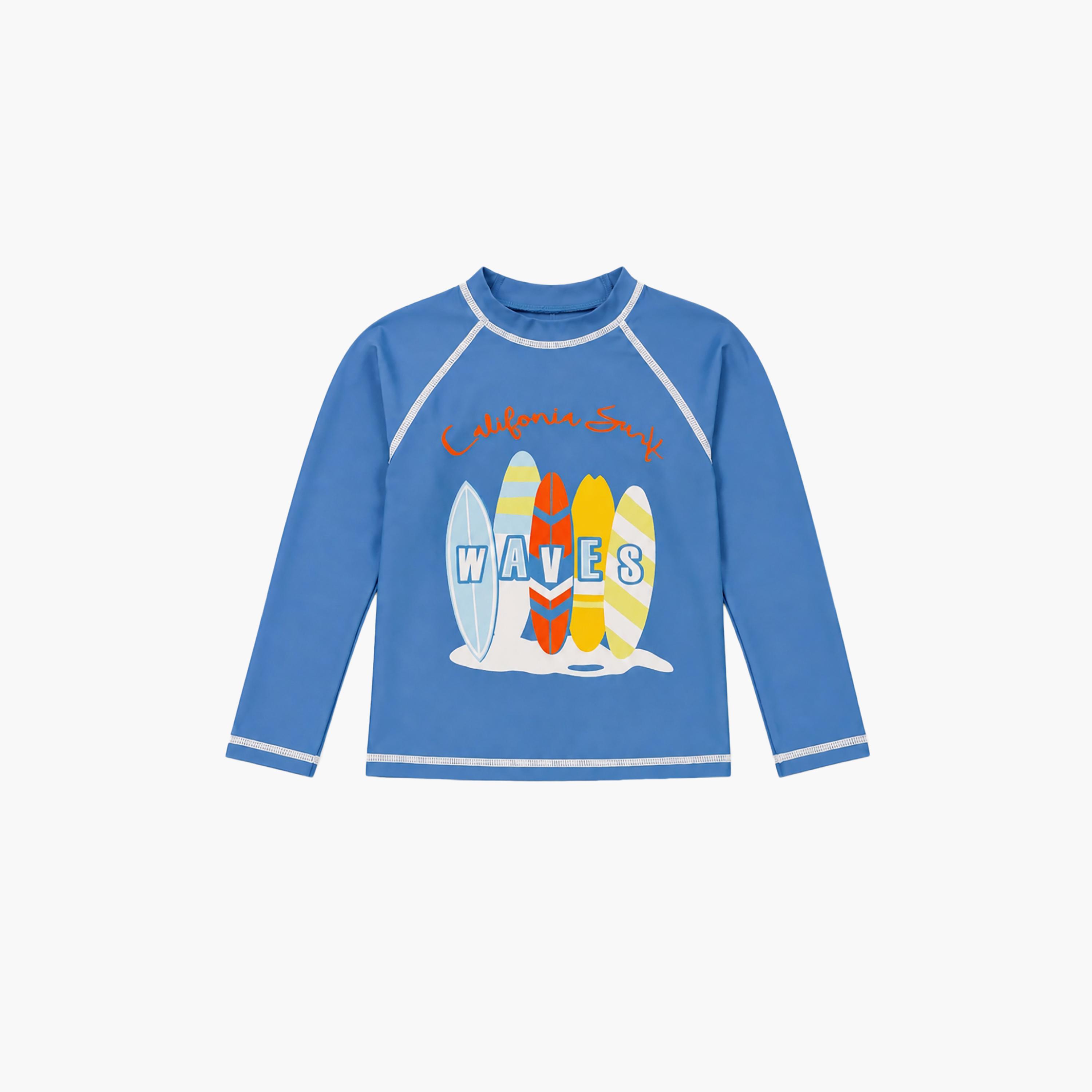 طقم تيشيرت سباحة بأكمام طويلة وشورت بطبعة جرافيك من بيبكلو-boys-clothing-swimwear-image-5