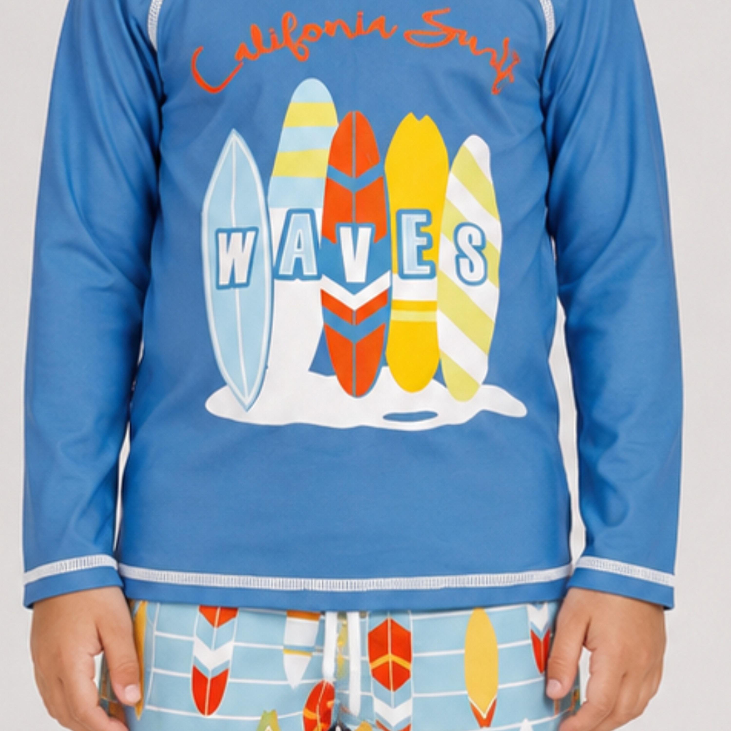 طقم تيشيرت سباحة بأكمام طويلة وشورت بطبعة جرافيك من بيبكلو-boys-clothing-swimwear-image-7