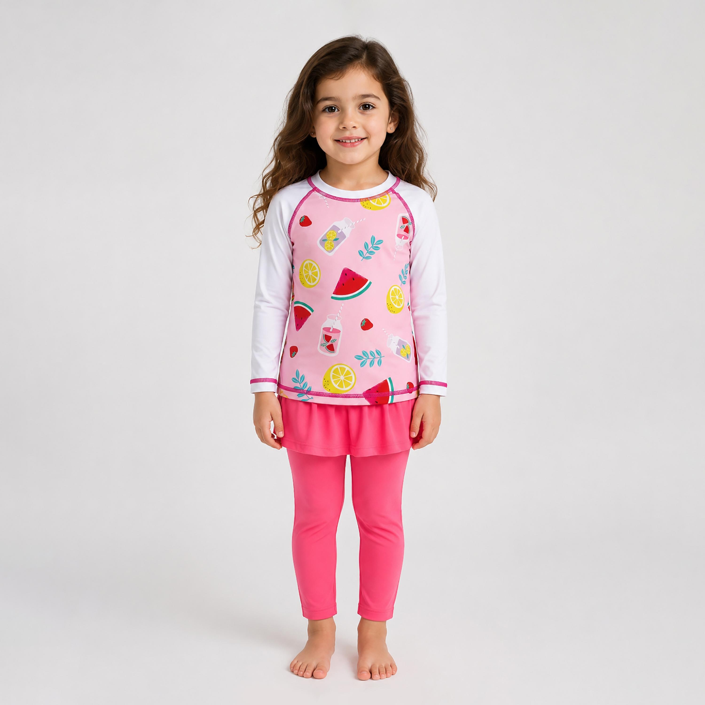 طقم تيشيرت سباحة بأكمام طويلة وليقنز بتنورة بطبعات من بيبيكلو-girls-clothing-swimwear-image-1