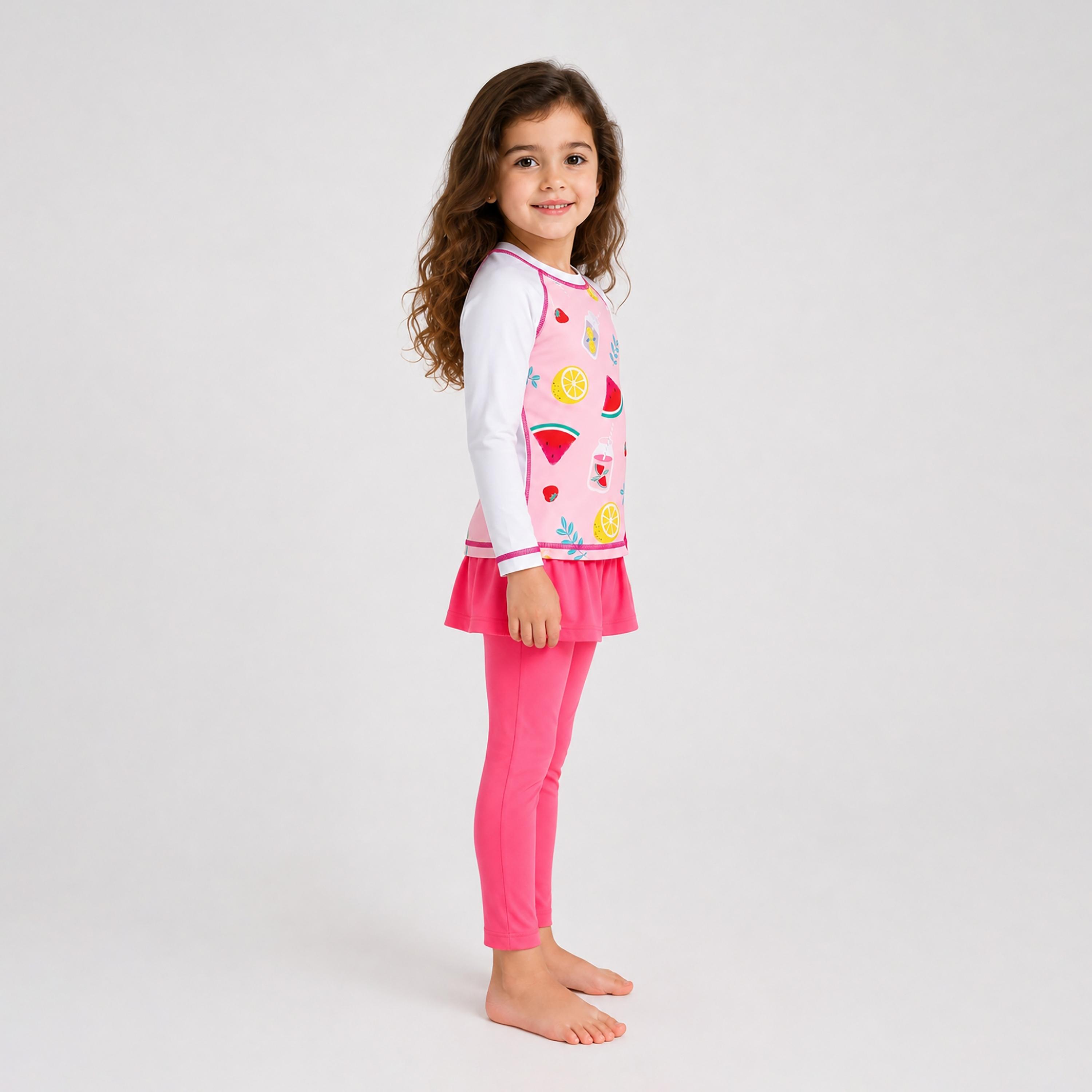 طقم تيشيرت سباحة بأكمام طويلة وليقنز بتنورة بطبعات من بيبيكلو-girls-clothing-swimwear-image-2