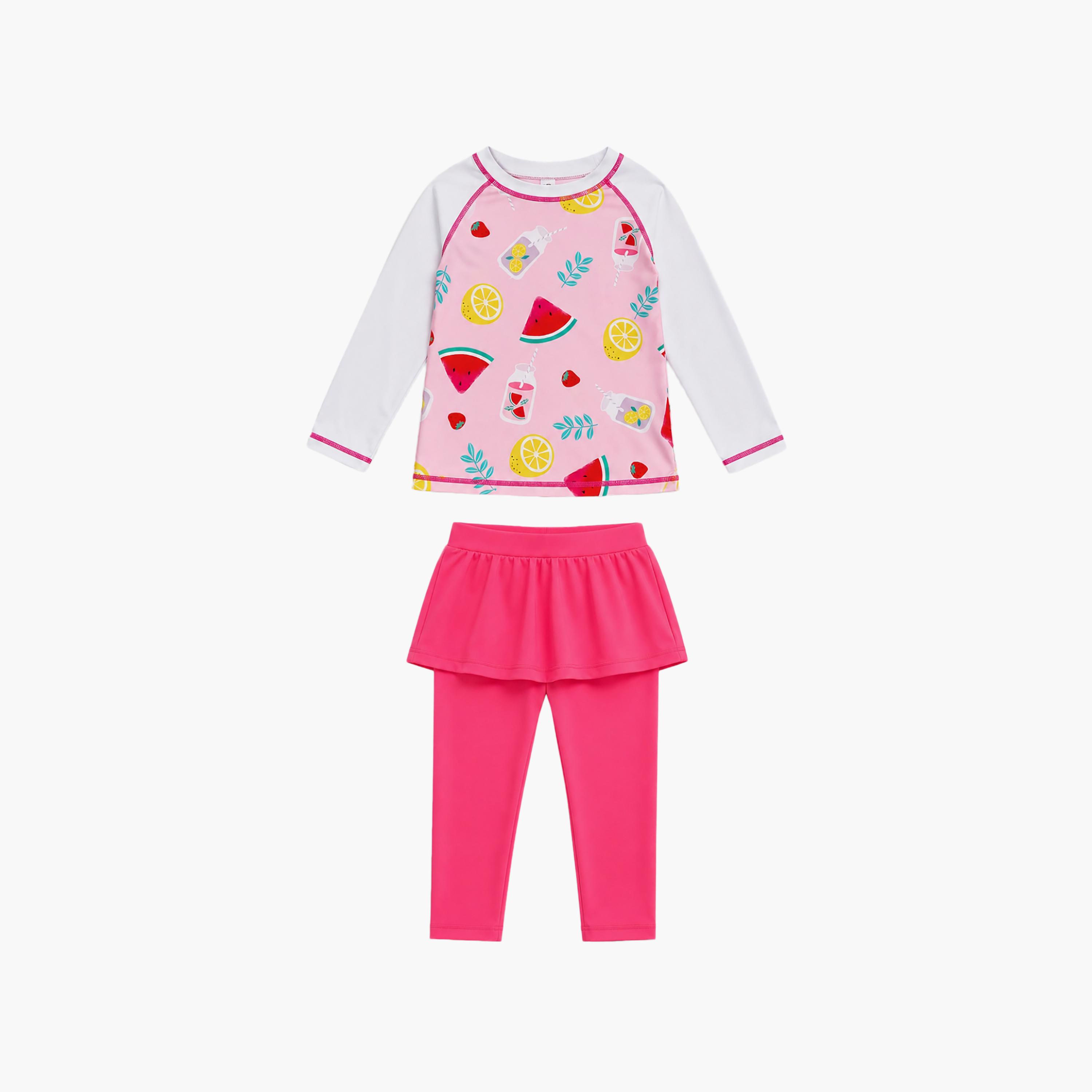 طقم تيشيرت سباحة بأكمام طويلة وليقنز بتنورة بطبعات من بيبيكلو-girls-clothing-swimwear-image-4