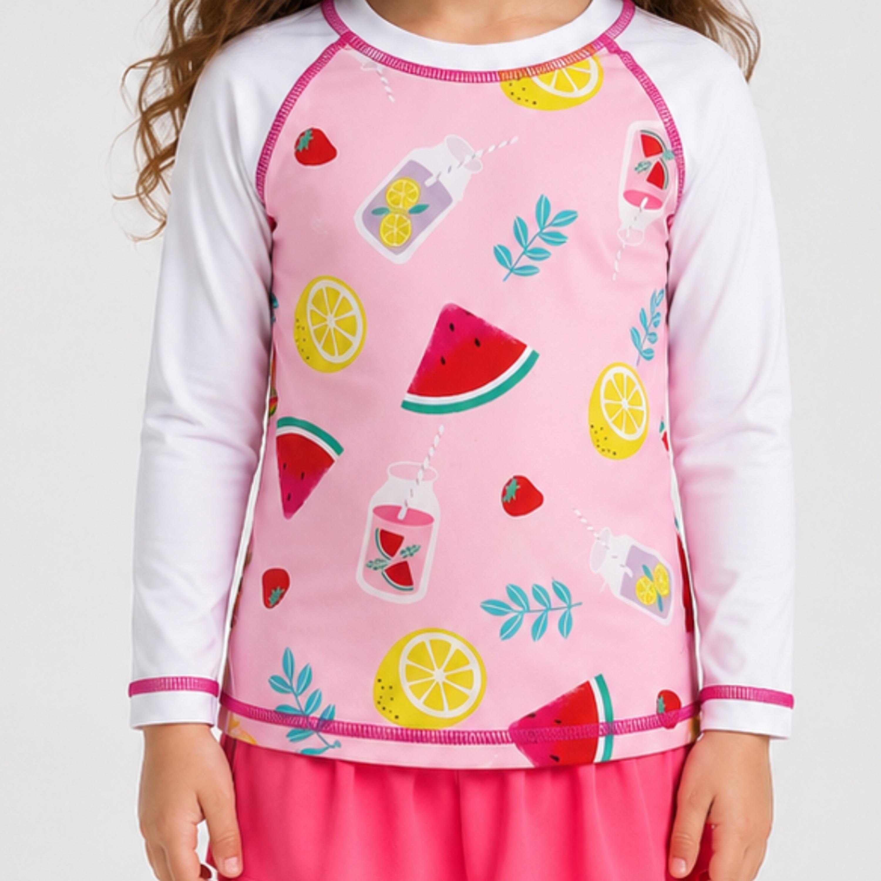 طقم تيشيرت سباحة بأكمام طويلة وليقنز بتنورة بطبعات من بيبيكلو-girls-clothing-swimwear-image-7