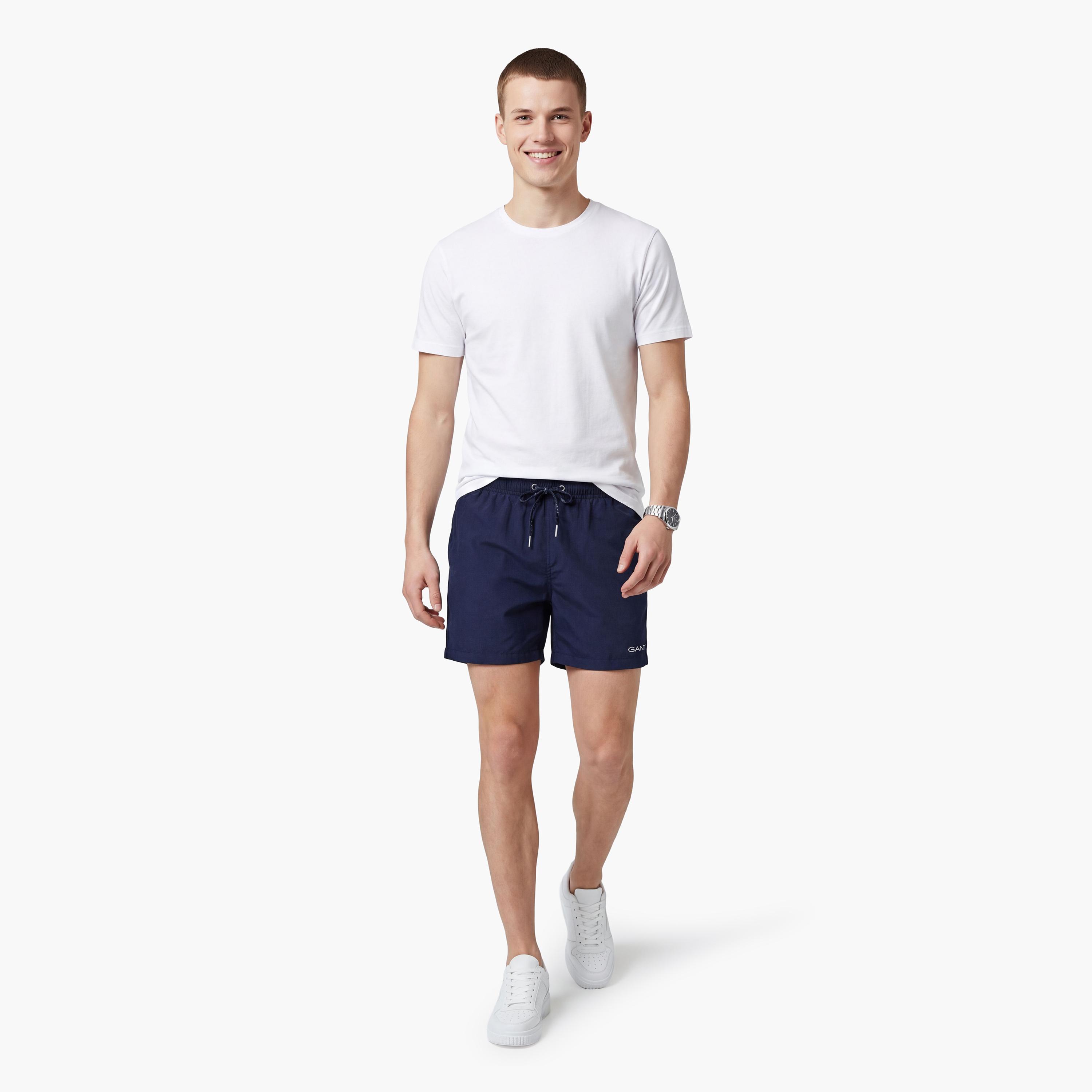 Gant Plain Mid-Rise Drawstring Waist Men's Swim Shorts-sports-gear-swimming-men-image-8