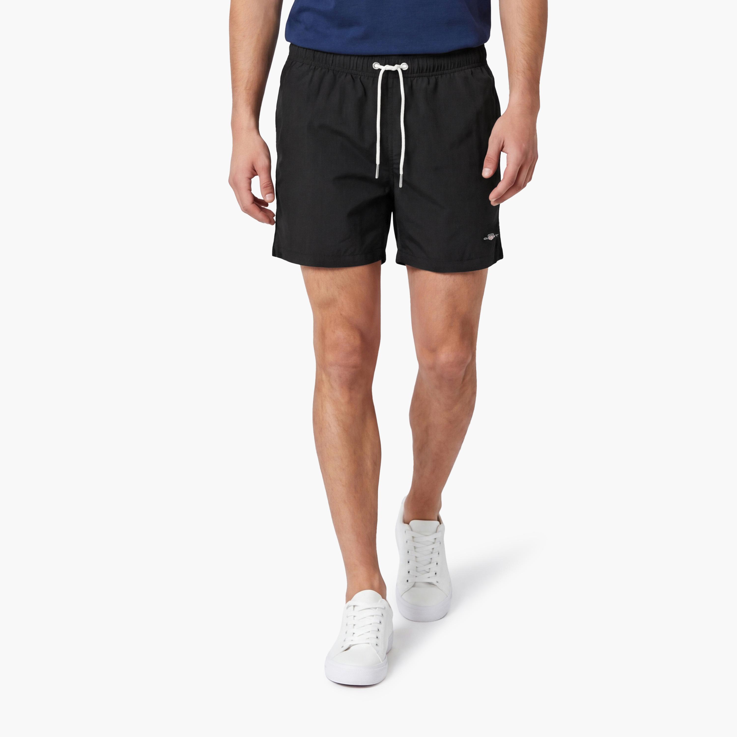 Gant Plain Mid-Rise Drawstring Waist Men's Swim Shorts-men-clothing-swimandbeach-shorts-image-1