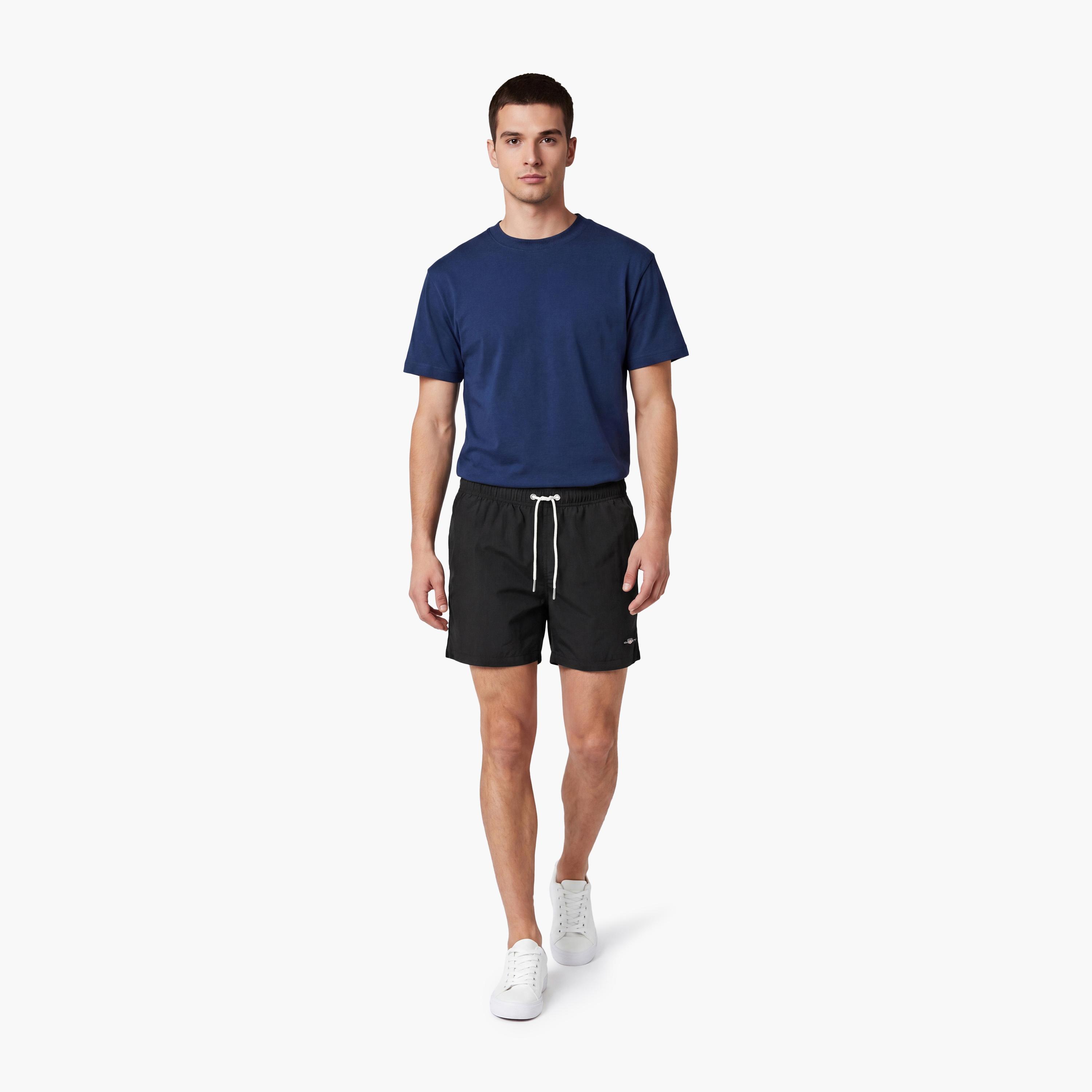 Gant Plain Mid-Rise Drawstring Waist Men's Swim Shorts-men-clothing-swimandbeach-shorts-image-2