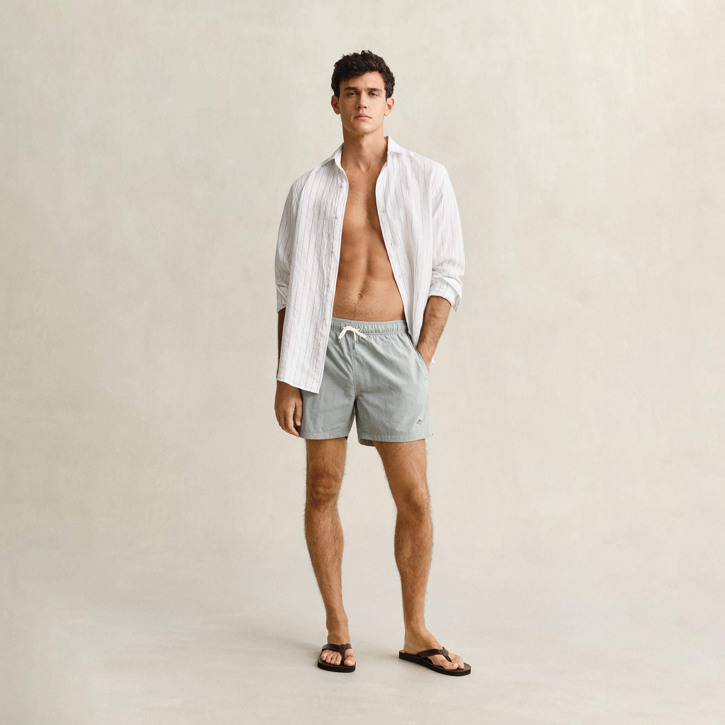 Gant Plain Mid-Rise Drawstring Waist Men's Swim Shorts-men-clothing-swimandbeach-shorts-image-2