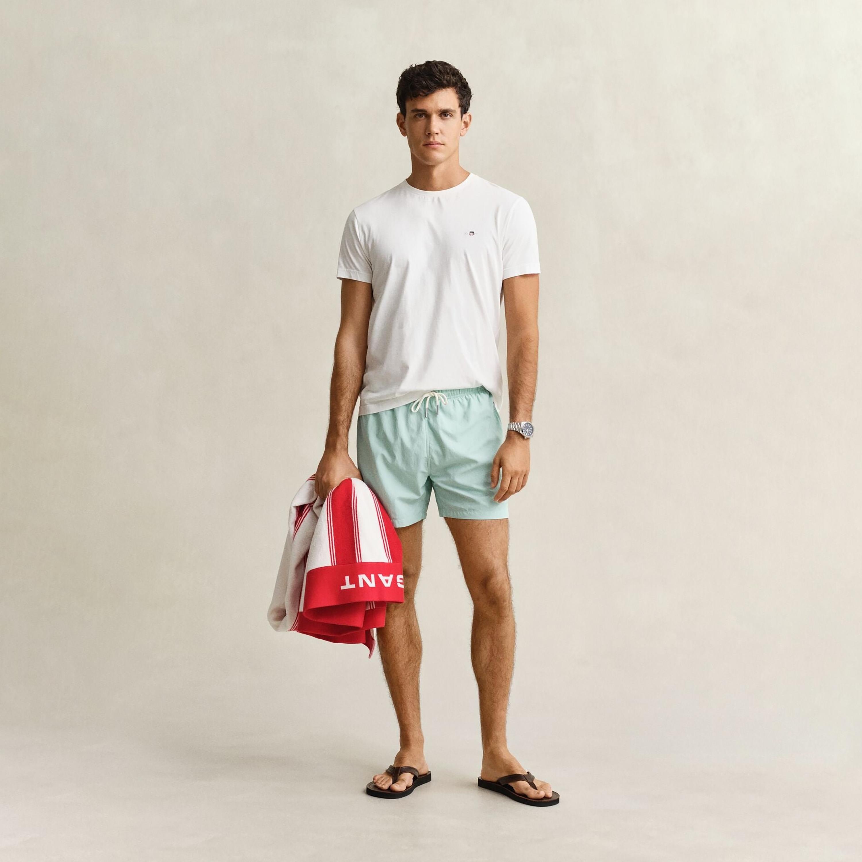Gant Plain Mid-Rise Drawstring Waist Men's Swim Shorts-sports-gear-swimming-men-image-2