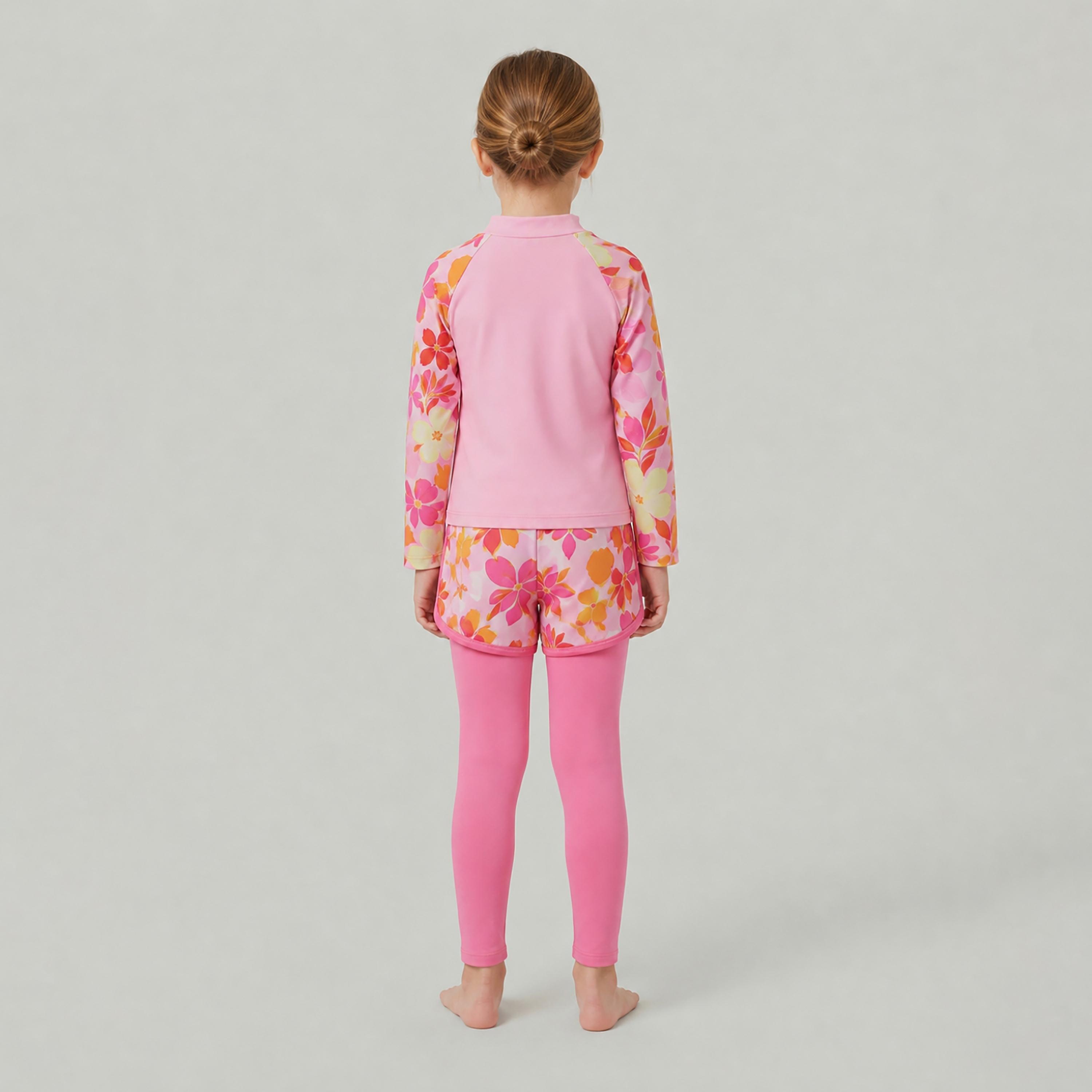 Babyqlo 3-Piece Floral Long Sleeves Swim T-shirt & Shorts with Leggings-girls-clothing-swimwear-image-2