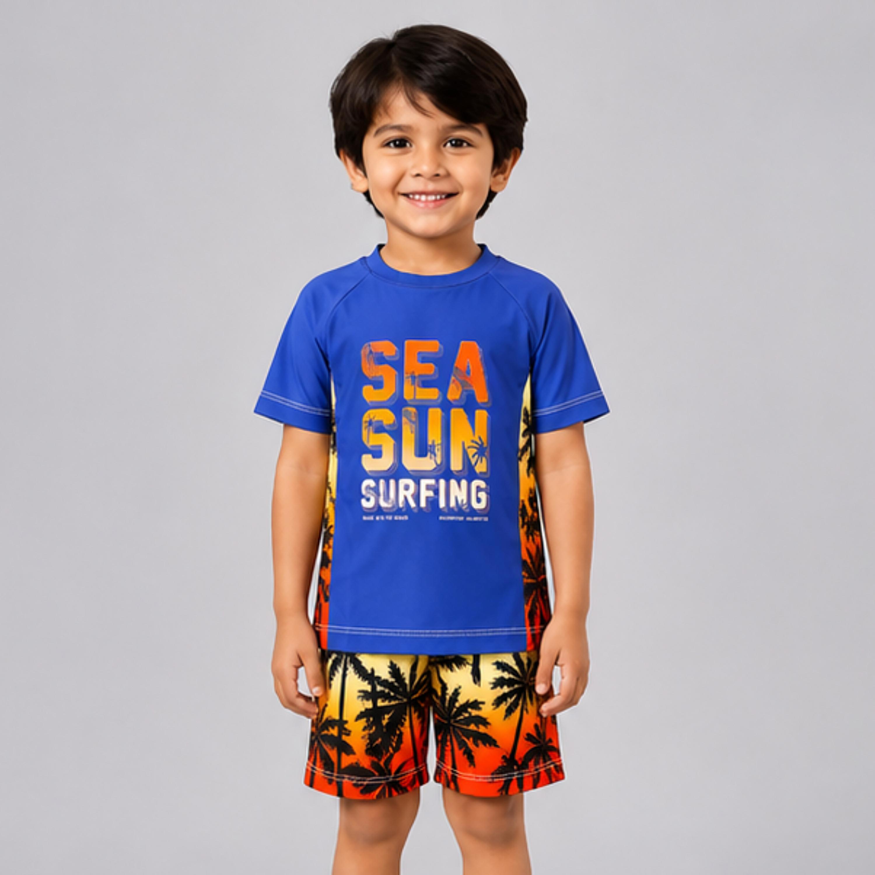 طقم تيشيرت وشورت سباحة بأكمام قصيرة وطبعة جرافيك من بيبيكلو-boys-clothing-swimwear-image-1