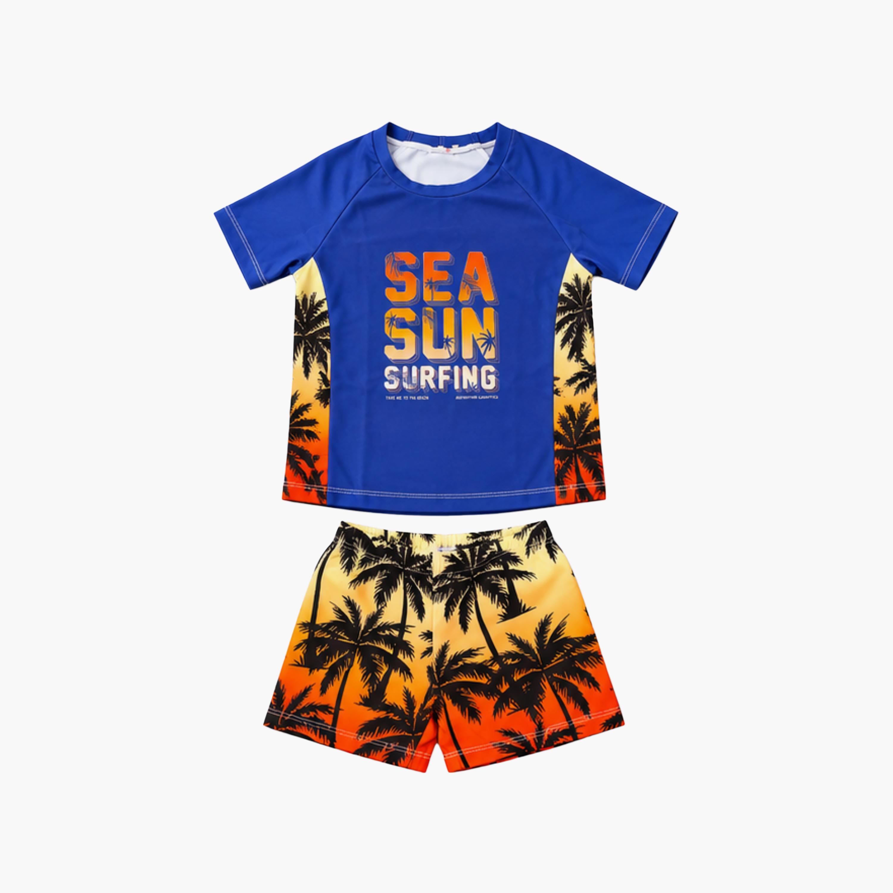 طقم تيشيرت وشورت سباحة بأكمام قصيرة وطبعة جرافيك من بيبيكلو-boys-clothing-swimwear-image-4