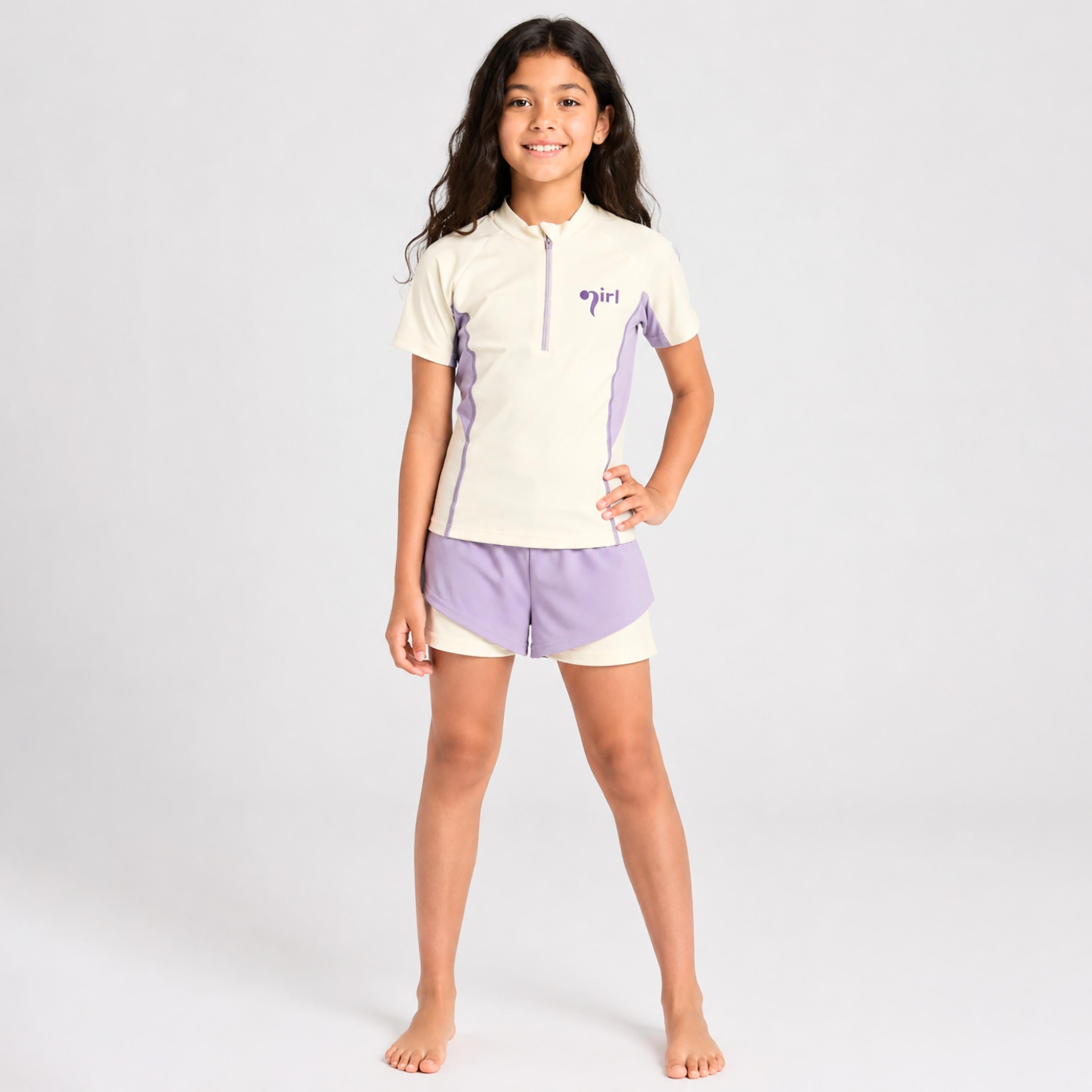 Babyqlo Solid Short Sleeves Swim T-shirt & Shorts Set-girls-clothing-swimwear-image-1