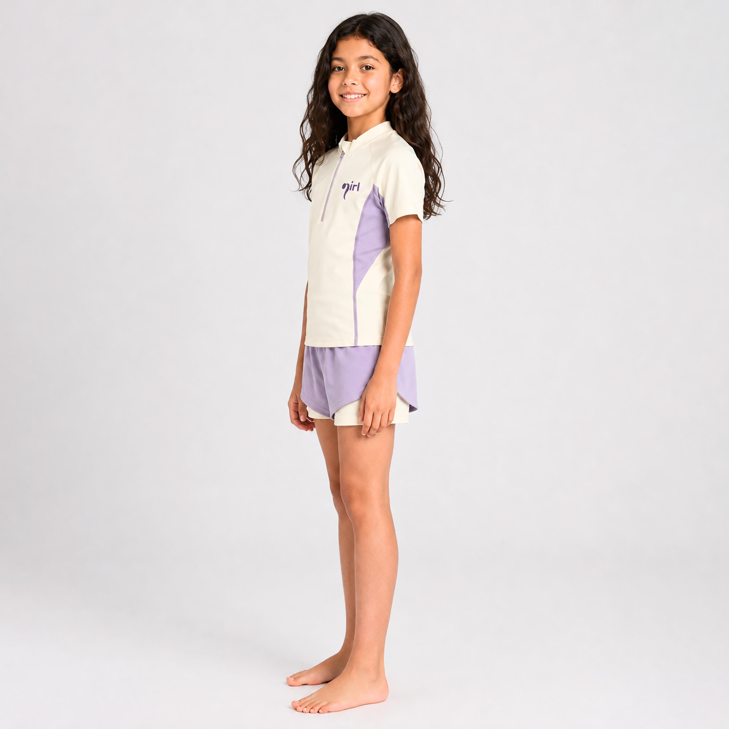 Babyqlo Solid Short Sleeves Swim T-shirt & Shorts Set-girls-clothing-swimwear-image-2