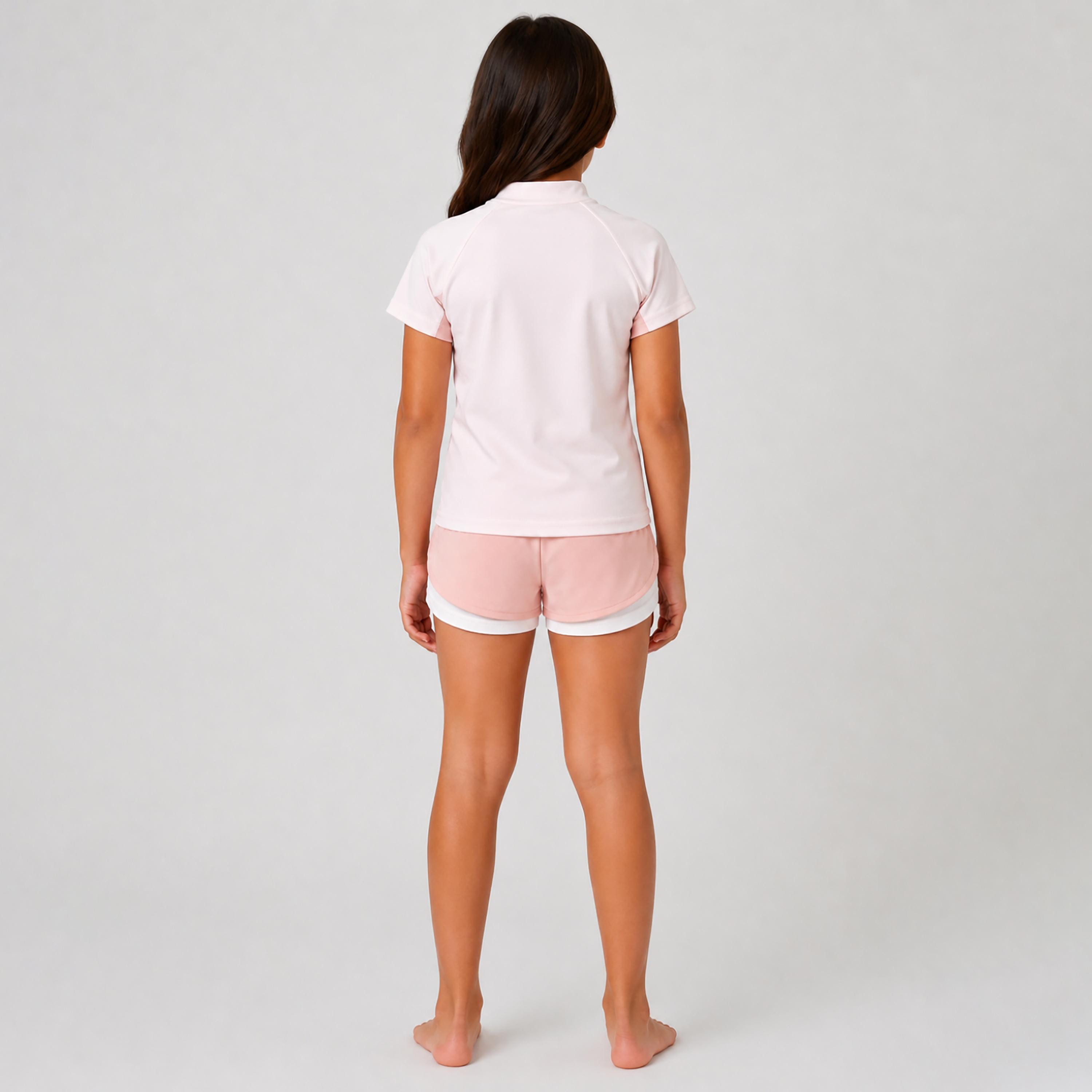طقم تيشيرت وشورت سباحة سادة بأكمام قصيرة من بيبيكلو-girls-clothing-swimwear-image-3