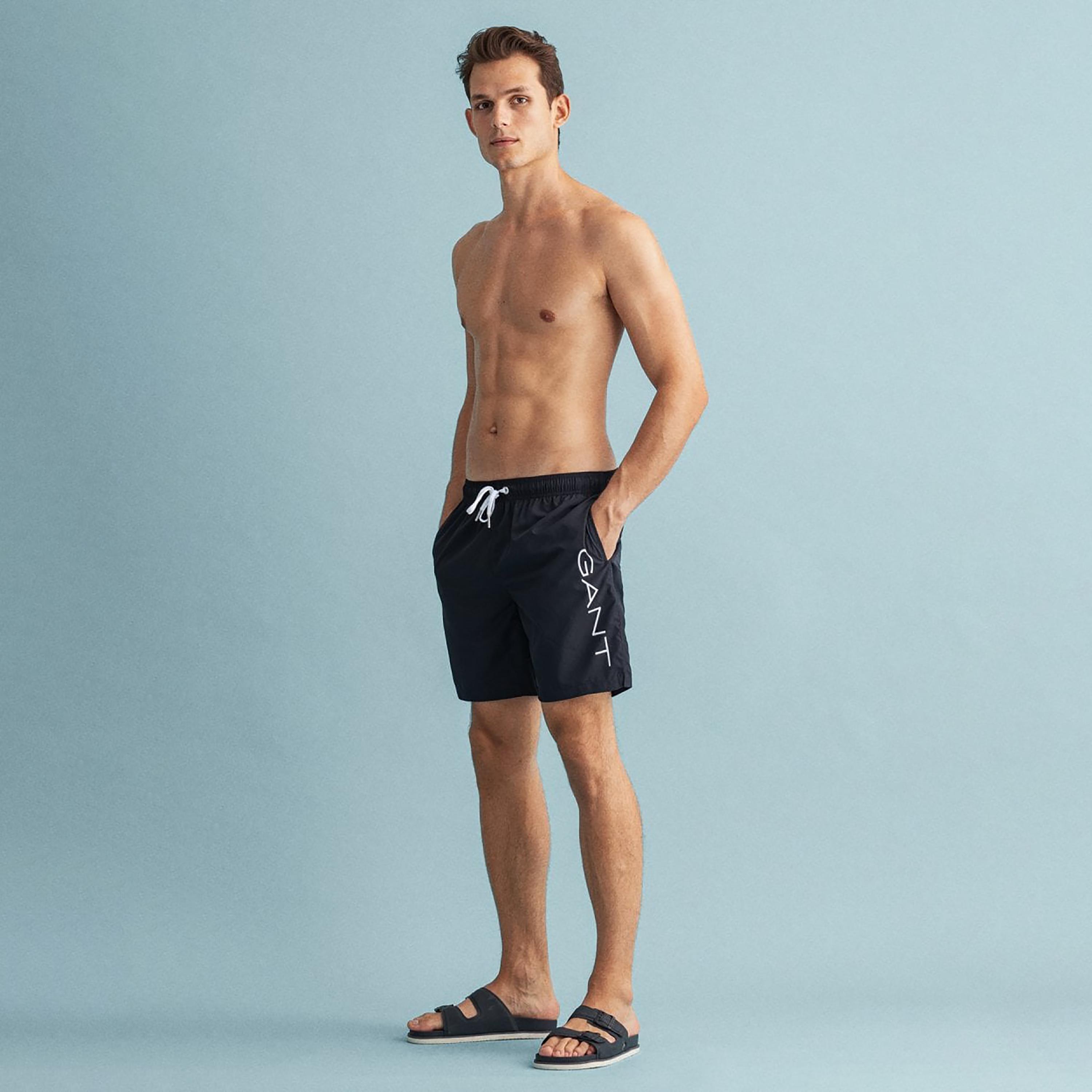 Gant Logo Print Low-Rise Drawstring Swim Shorts-sports-gear-swimming-men-image-2
