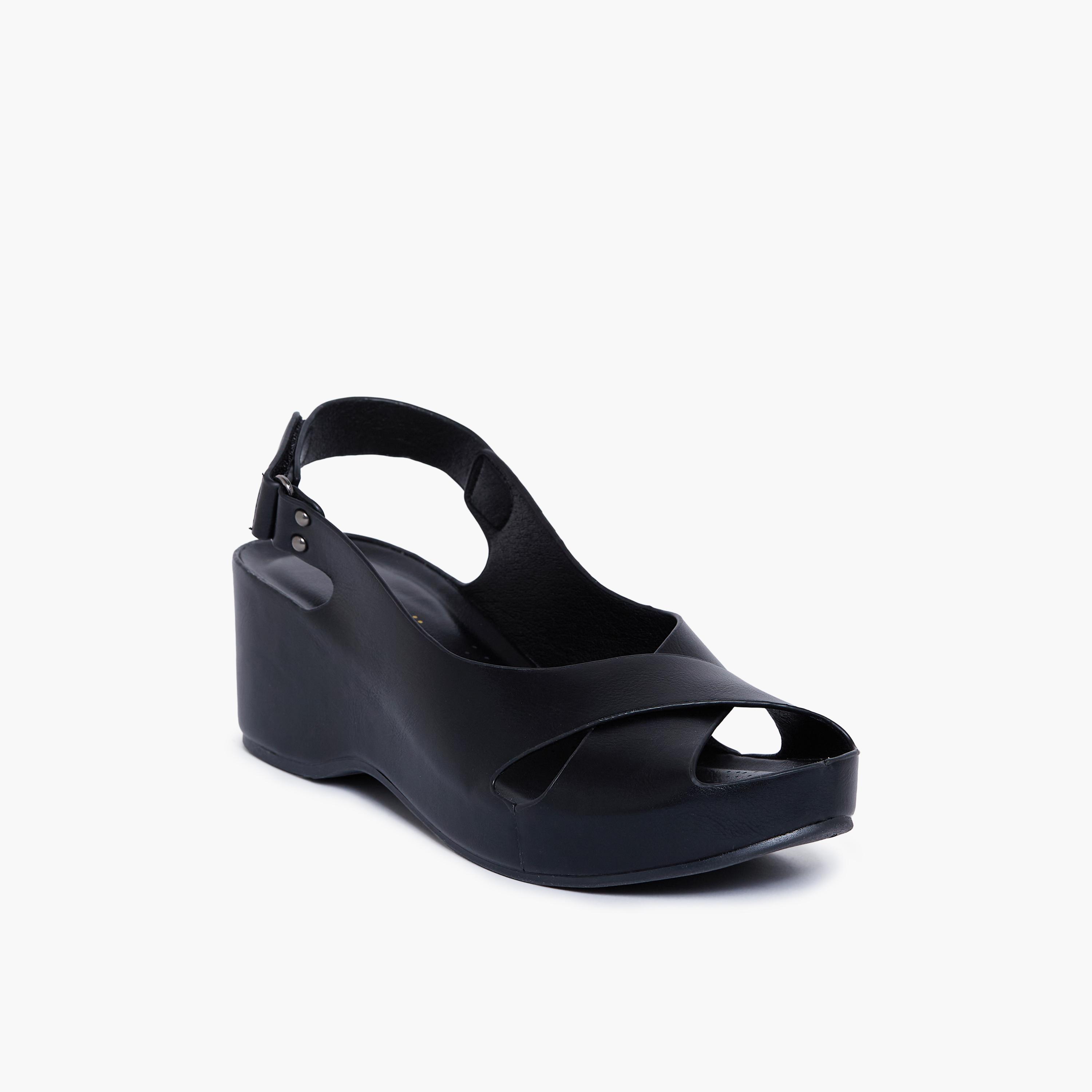 Geoomnii Women's Hook & Loop Eavealienn Wedge Strap Sandals | 93057-4-BLACK-women-shoes-sandals-heeled-image-1