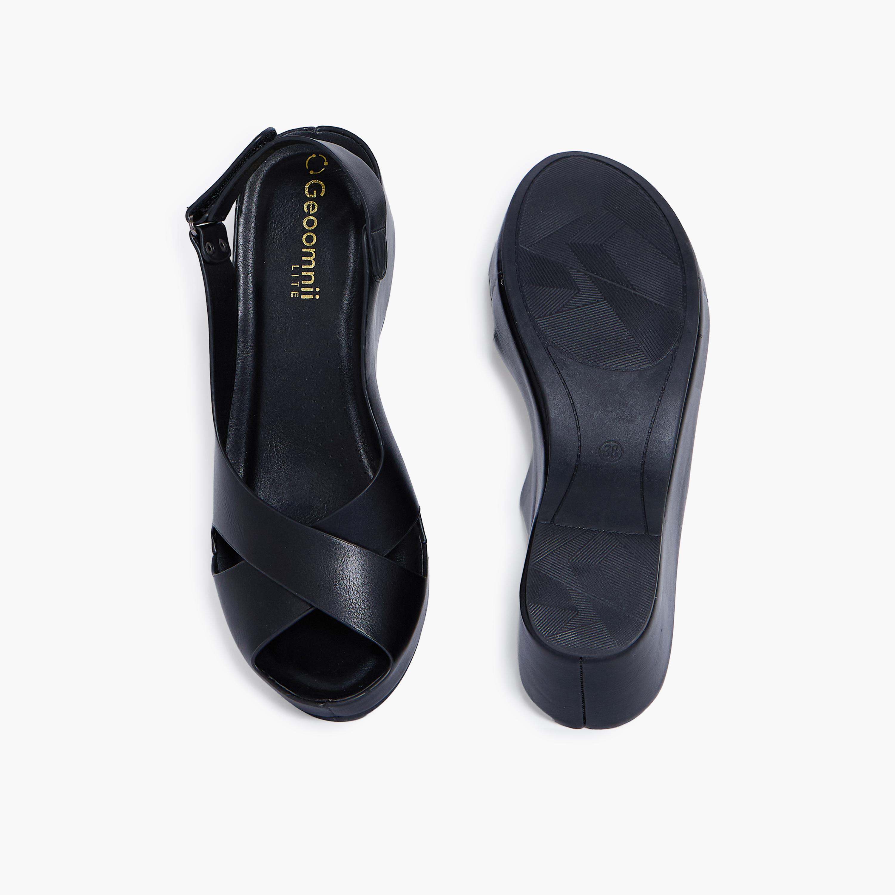 جيومني - صندل ايفيليان بكعب إسفيني ومشبك وحلقة للنساء | 93057-4-BLACK-women-shoes-sandals-heeled-image-3