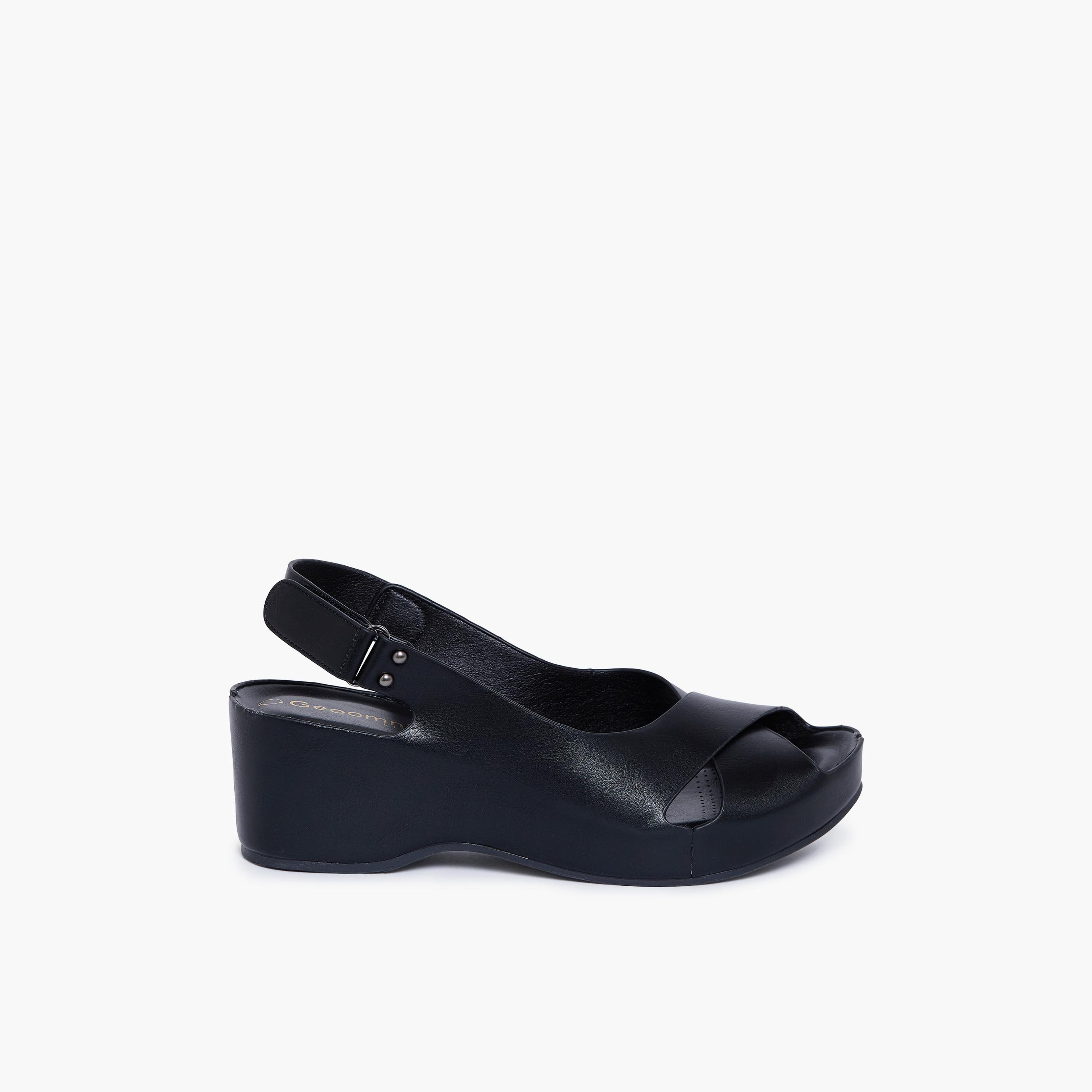 Geoomnii Women's Hook & Loop Eavealienn Wedge Strap Sandals | 93057-4-BLACK-women-shoes-sandals-heeled-image-4